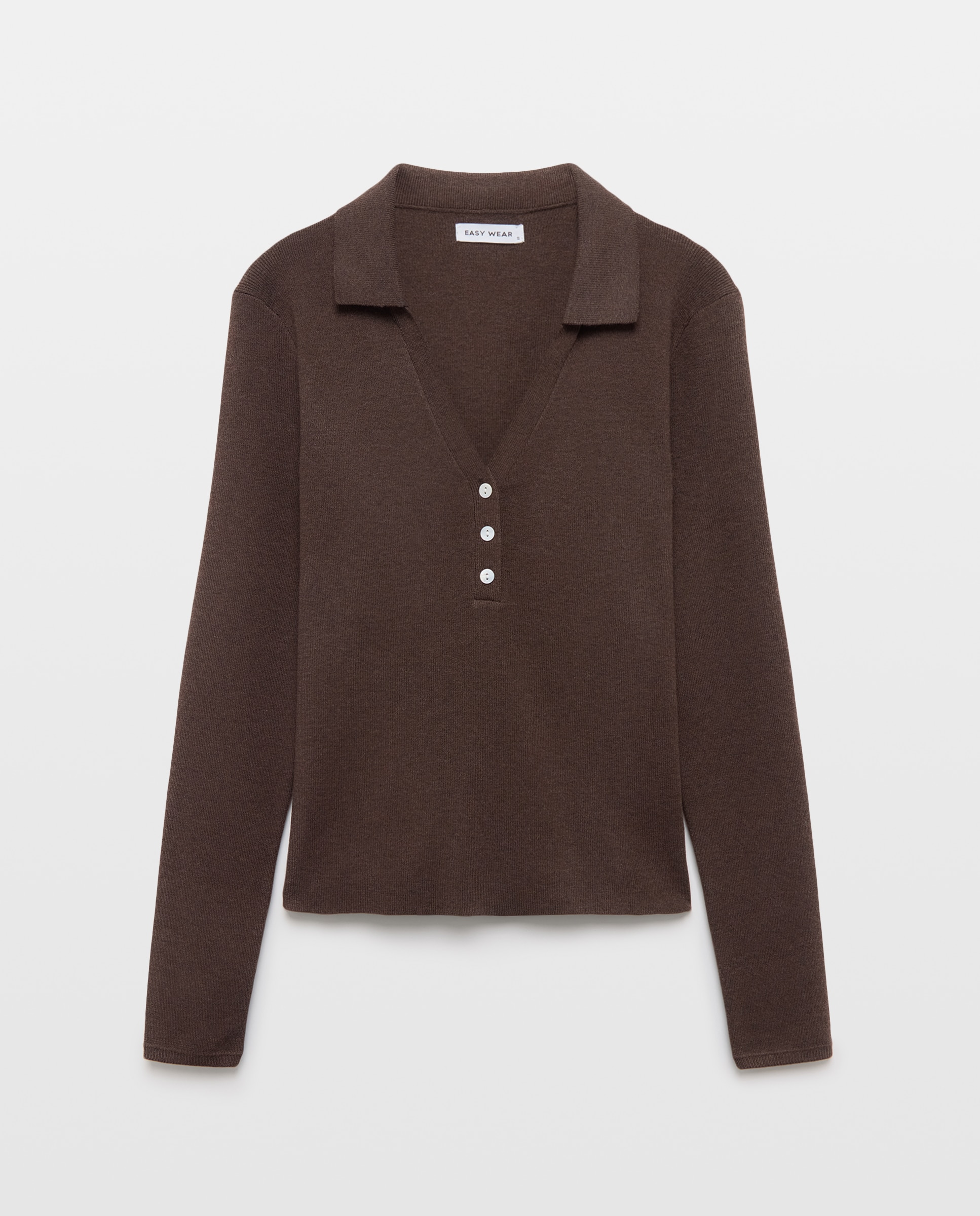 Jersey cuello polo abierto soft de mujer - Easy Wear - Marrón Marrón-4