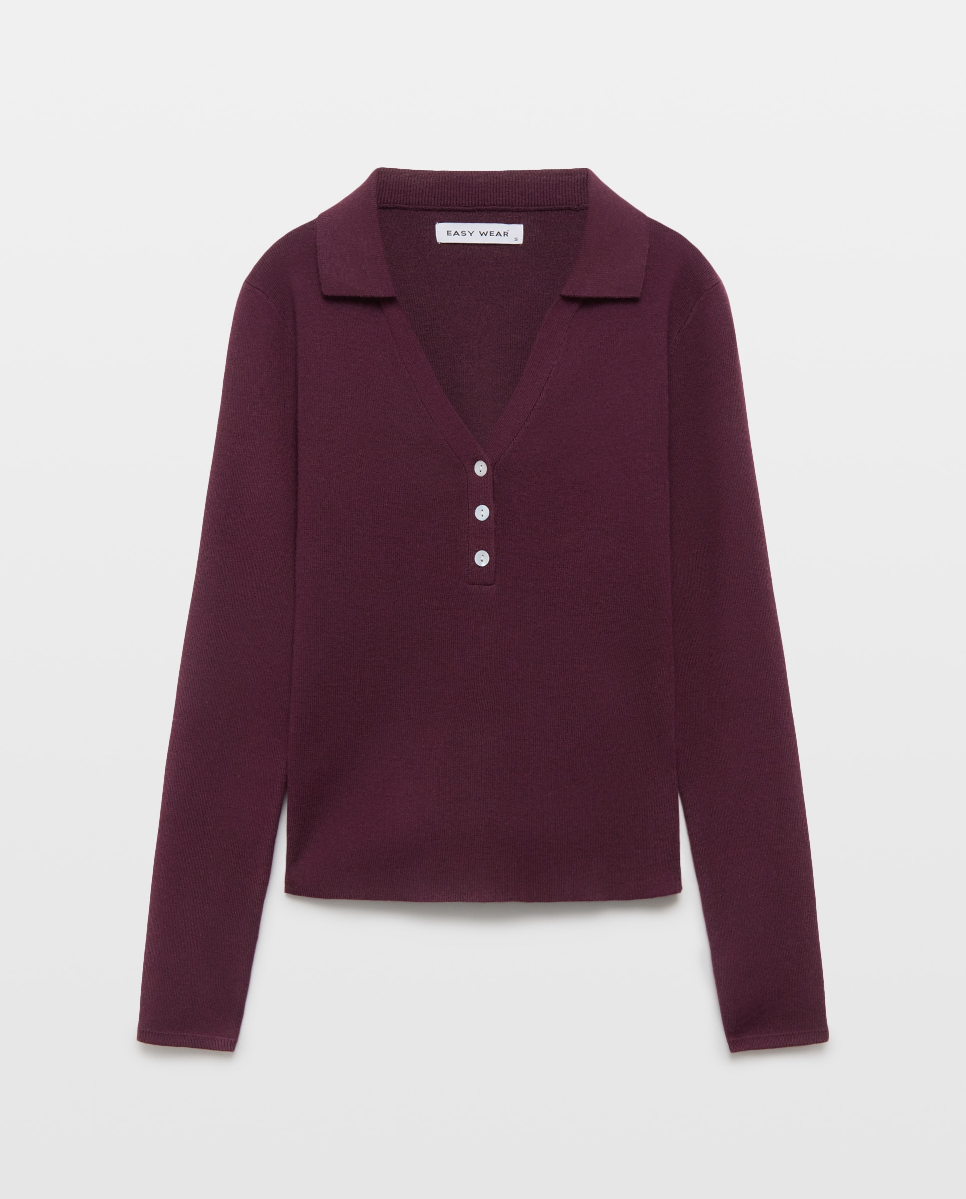 Camisola de Malha com Colarinho de Polo Aberto Soft Ameixa-4