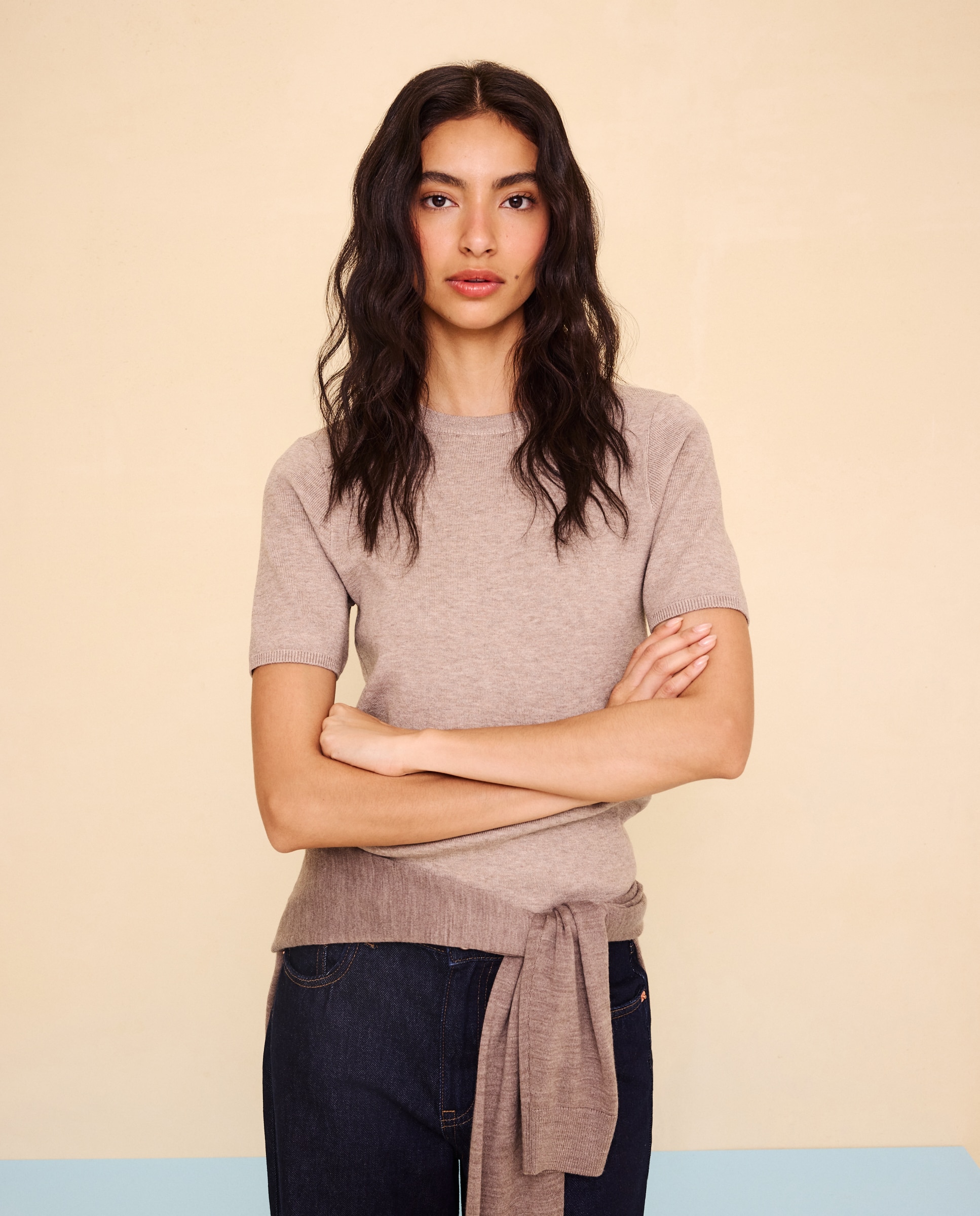 Jersey cuello redondo manga corta soft de mujer. - Easy Wear - Visón claro Visón claro-1