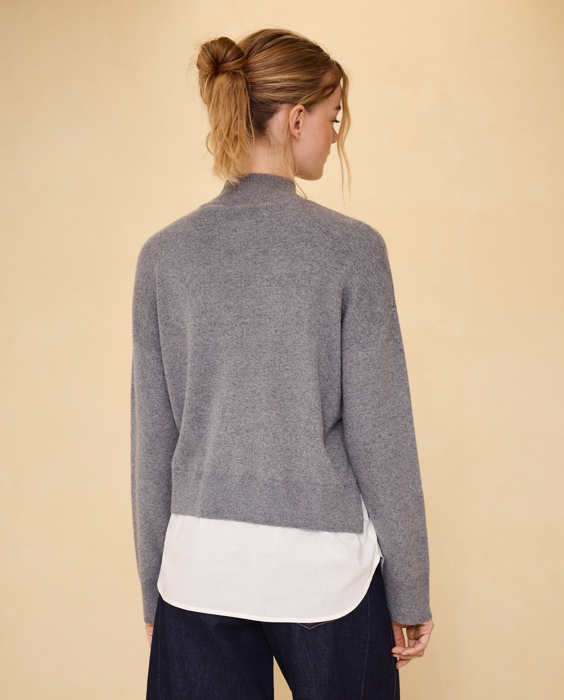 Jersey cuello alto combinado de mujer - Easy Wear - Plomo Plomo-3