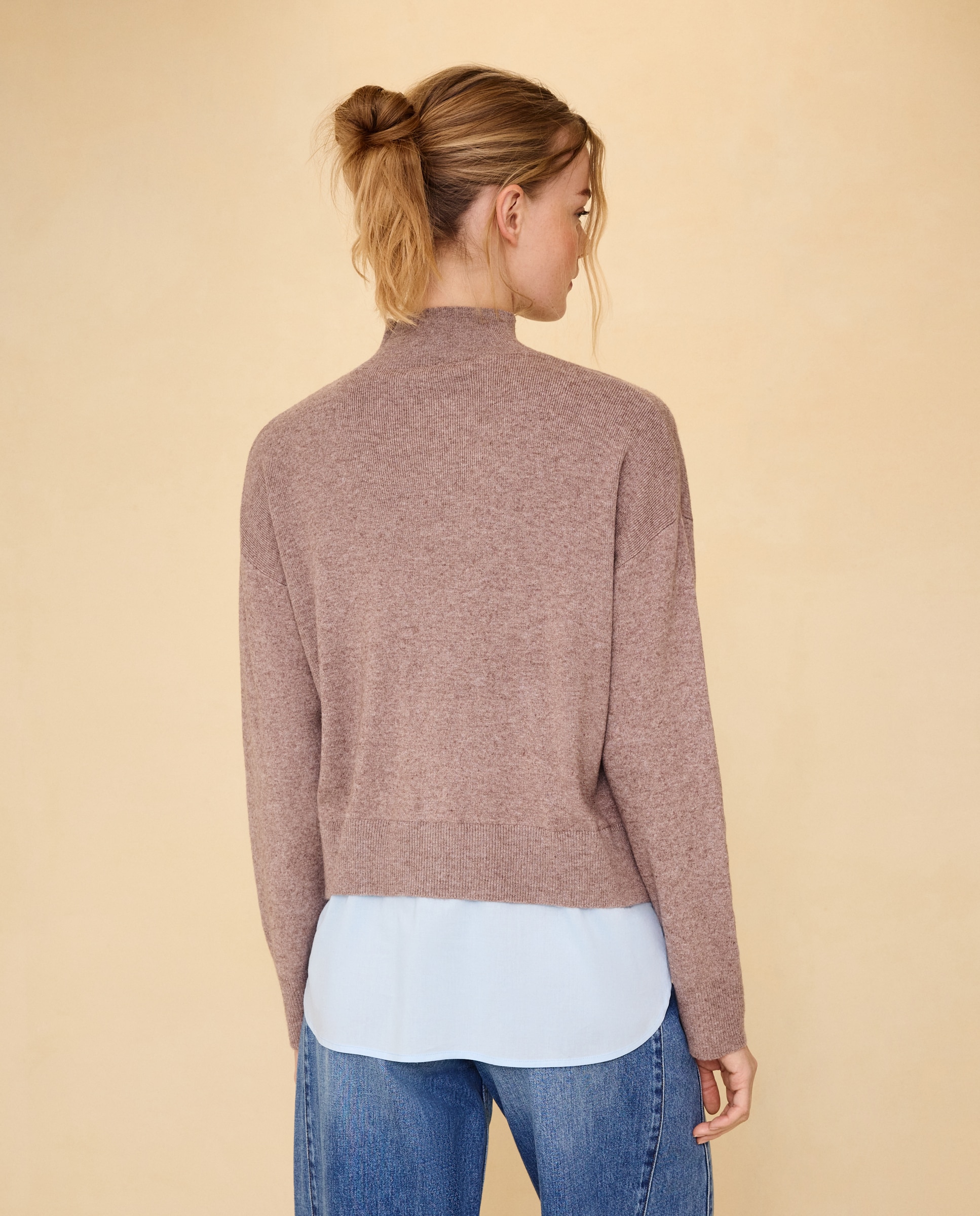 Jersey cuello alto combinado de mujer - Easy Wear - Visón claro Visón claro-3