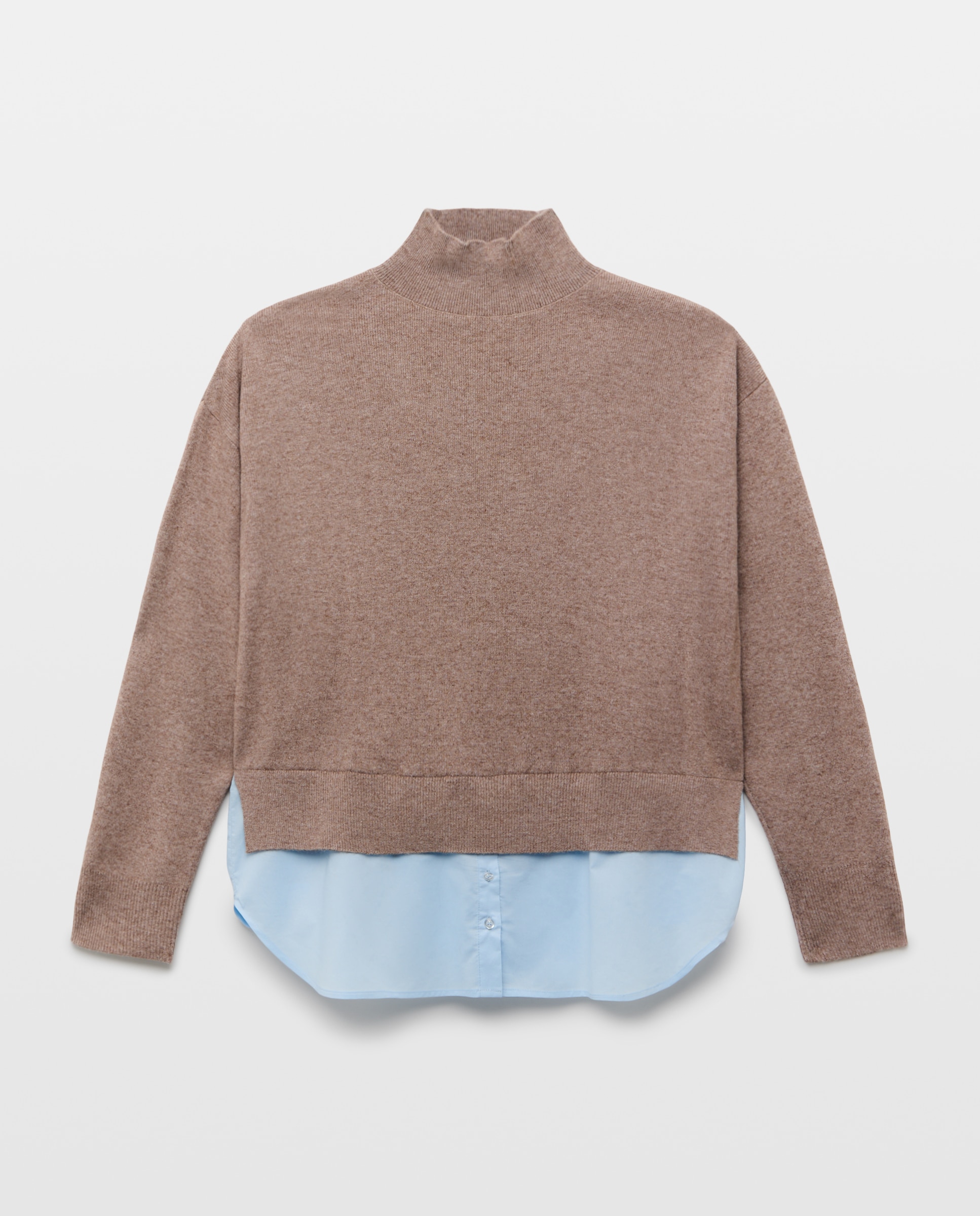 Jersey cuello alto combinado de mujer - Easy Wear - Visón claro Visón claro-4