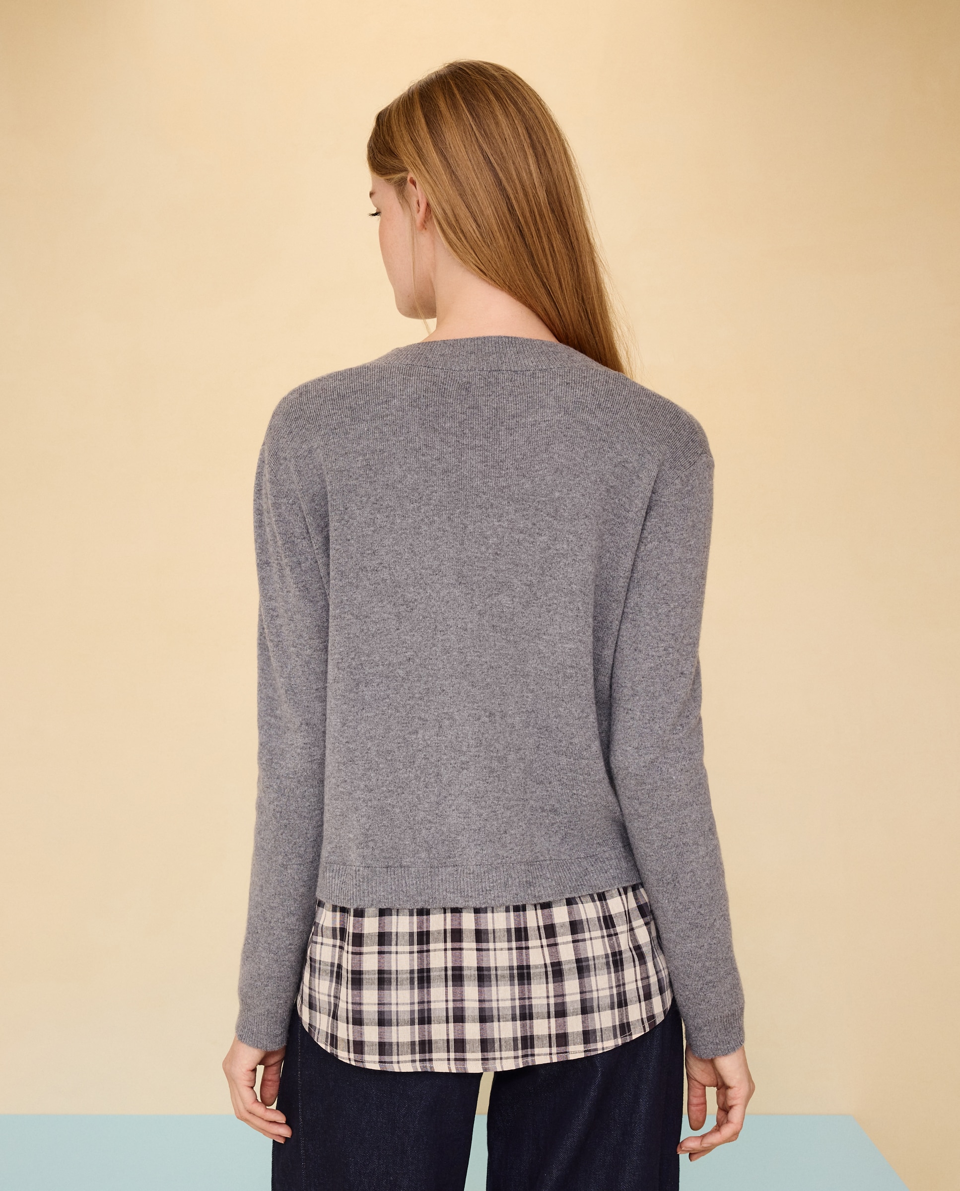 Jersey cuello pico combinado de mujer - Easy Wear - Plomo Plomo-3
