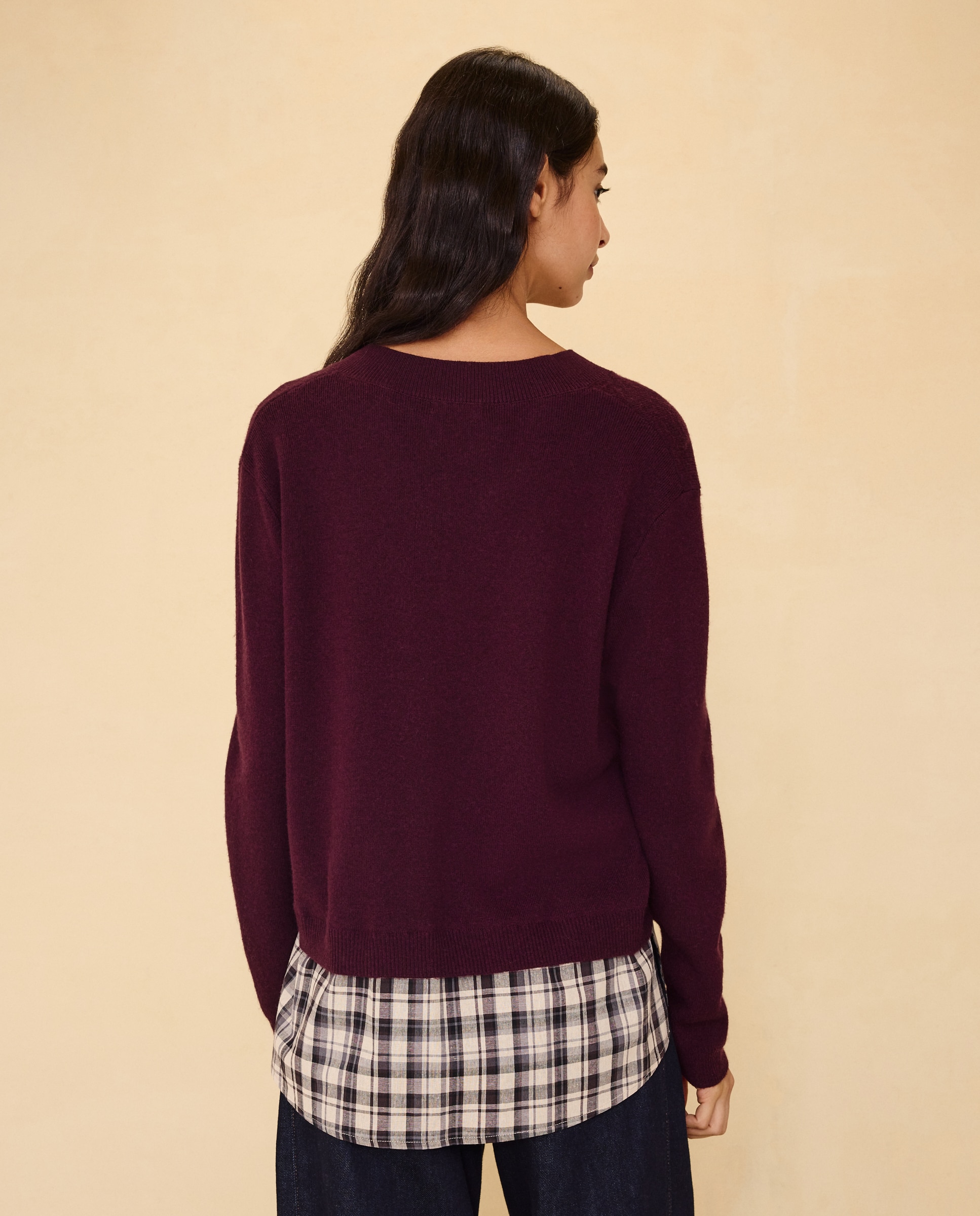 Jersey cuello pico combinado de mujer - Easy Wear - Burdeos Burdeos-3