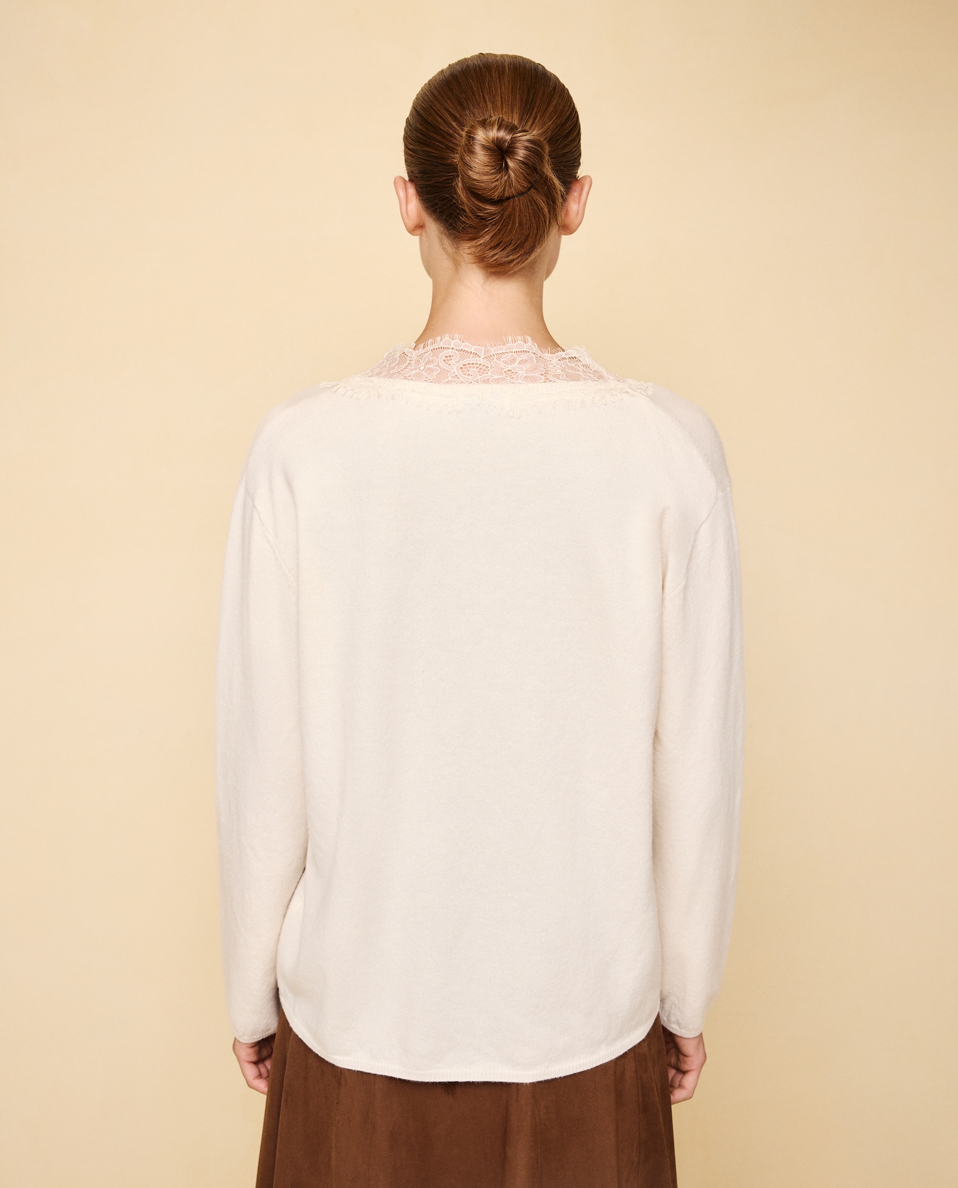 Jersey cuello pico con encaje de mujer - Easy Wear - 120 Crudo 120 Crudo-3