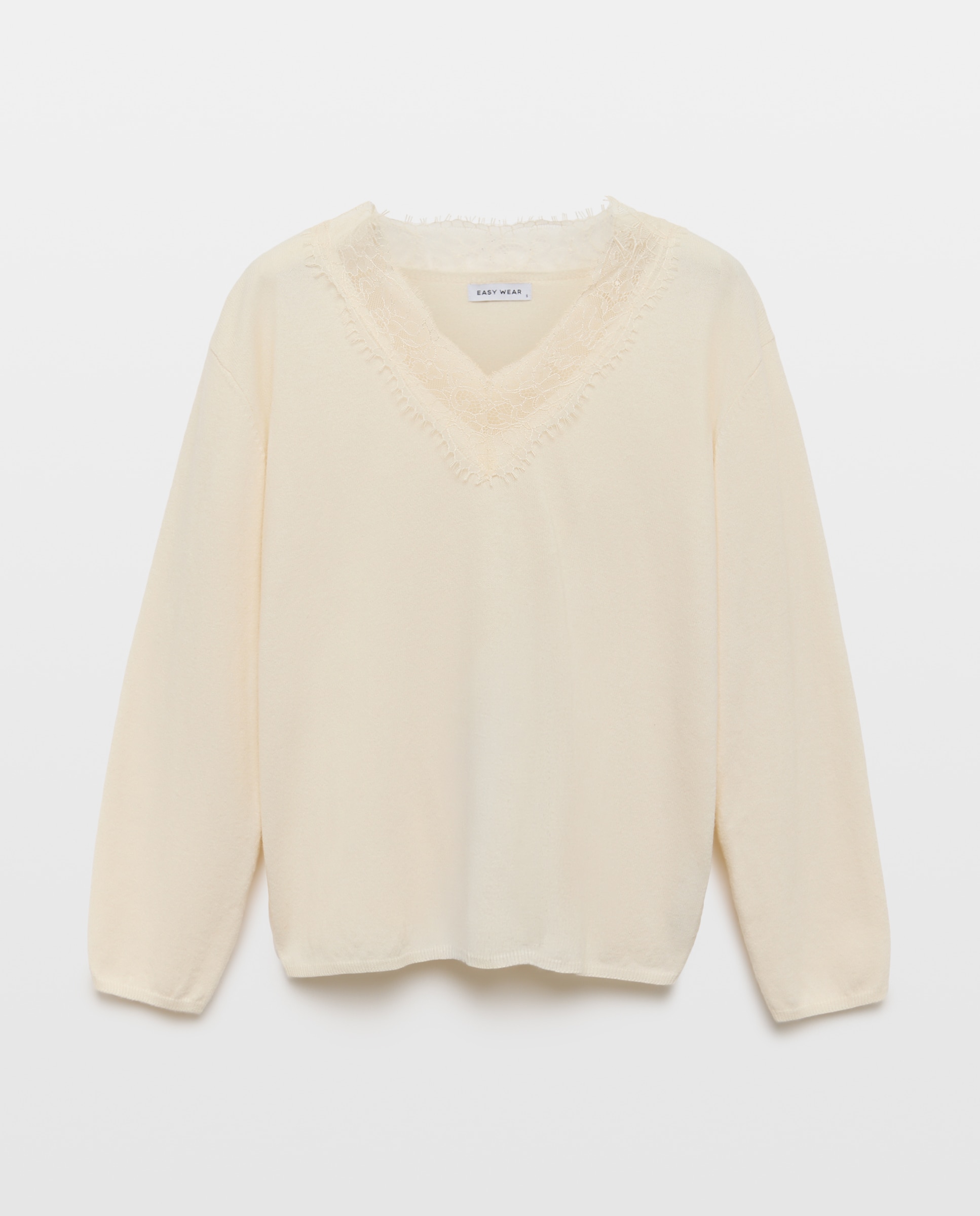 Jersey cuello pico con encaje de mujer - Easy Wear - 120 Crudo 120 Crudo-4