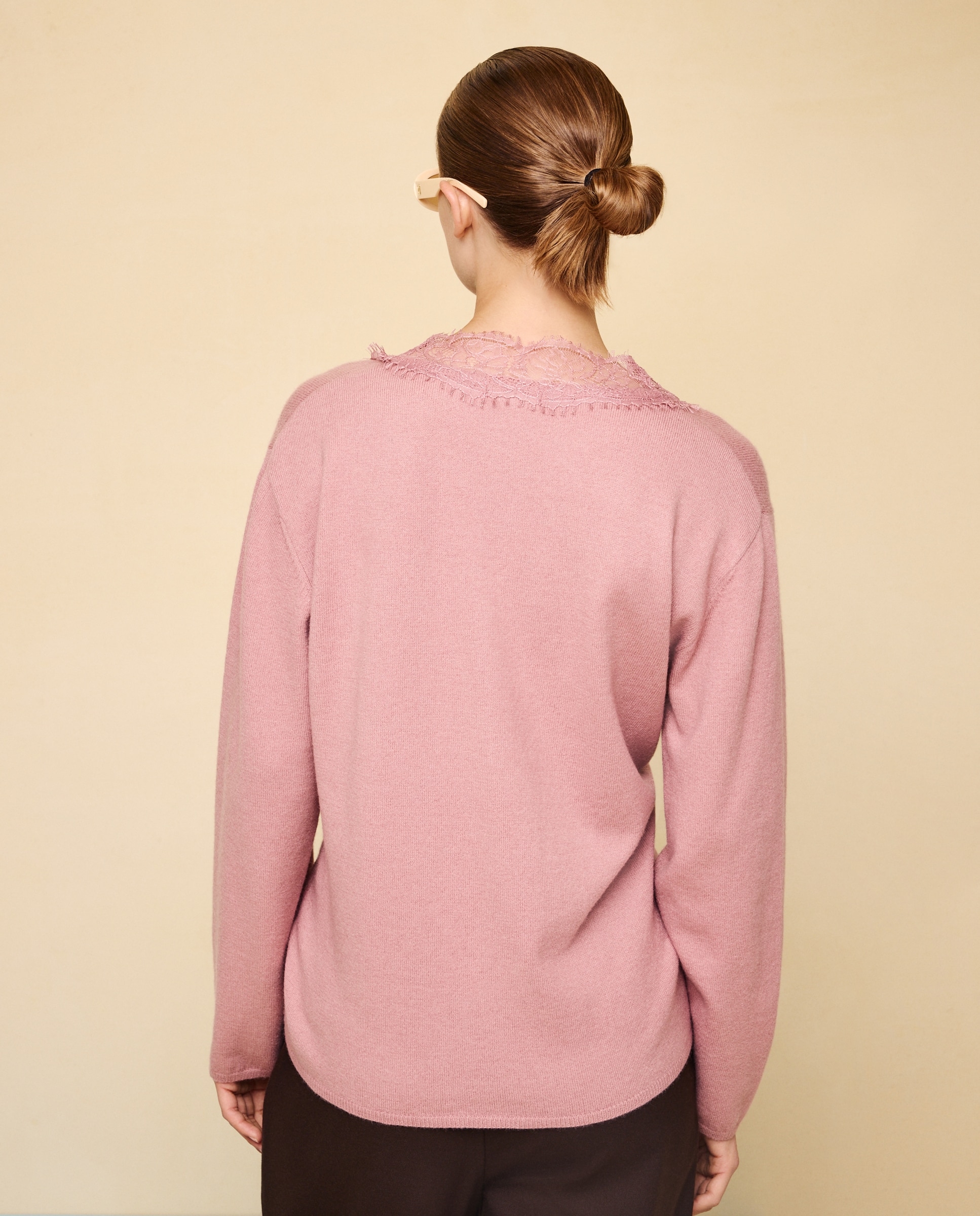 Jersey cuello pico con encaje de mujer - Easy Wear - 200 Rosa 200 Rosa-3