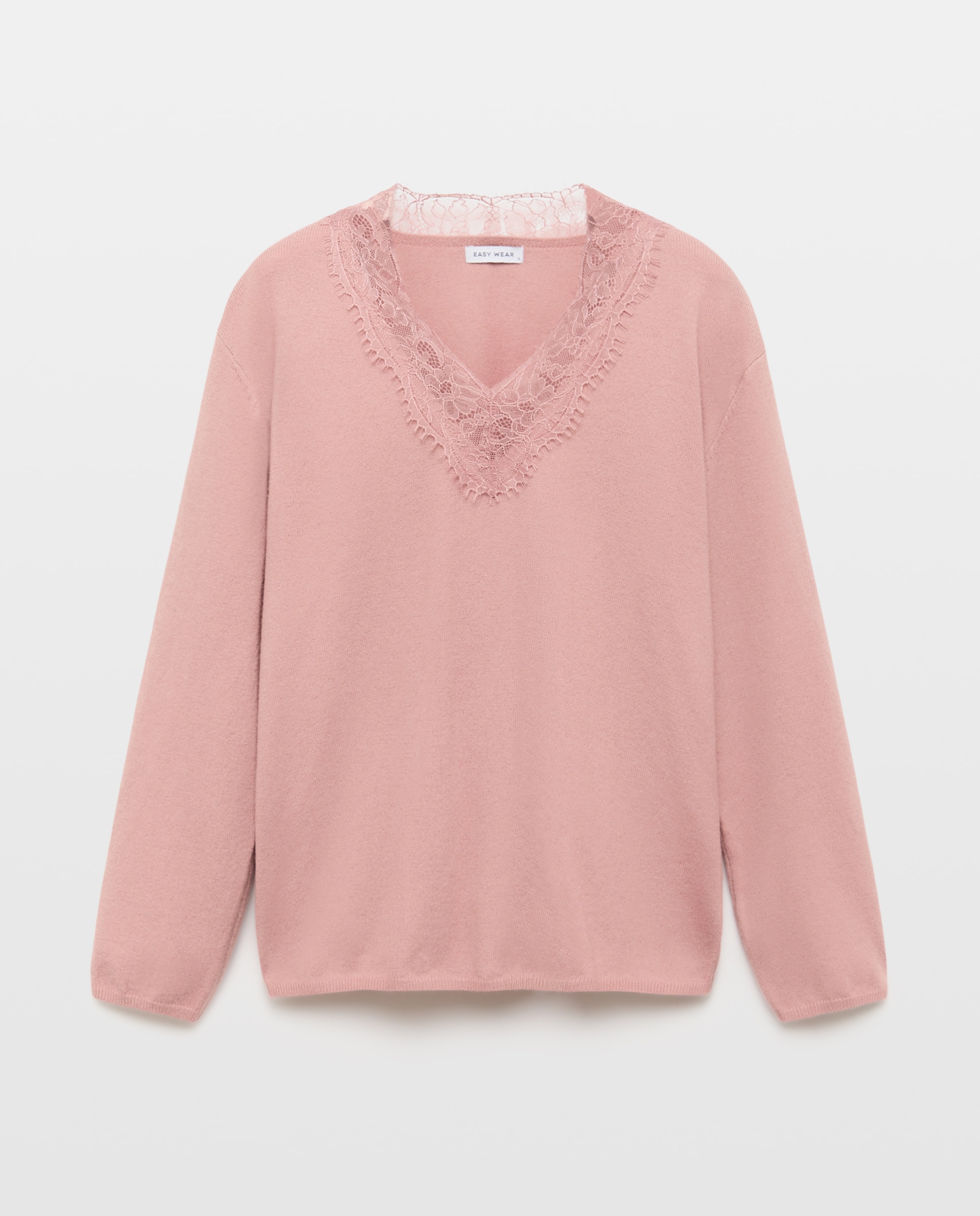 Jersey cuello pico con encaje de mujer - Easy Wear - 200 Rosa 200 Rosa-4