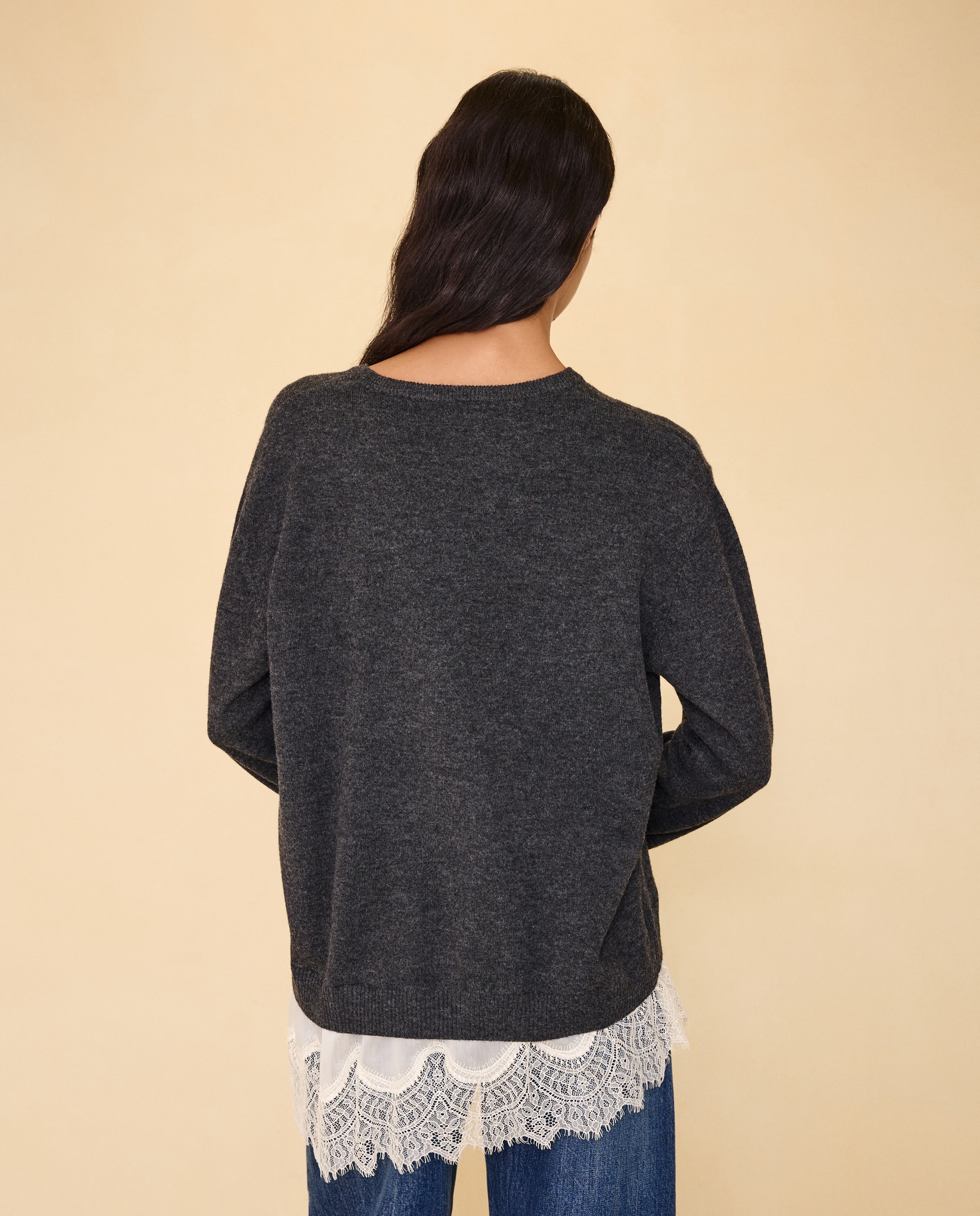 Imagen 3 de Jersey cuello redondo encaje bajo de mujer - Easy Wear - Plomo Plomo