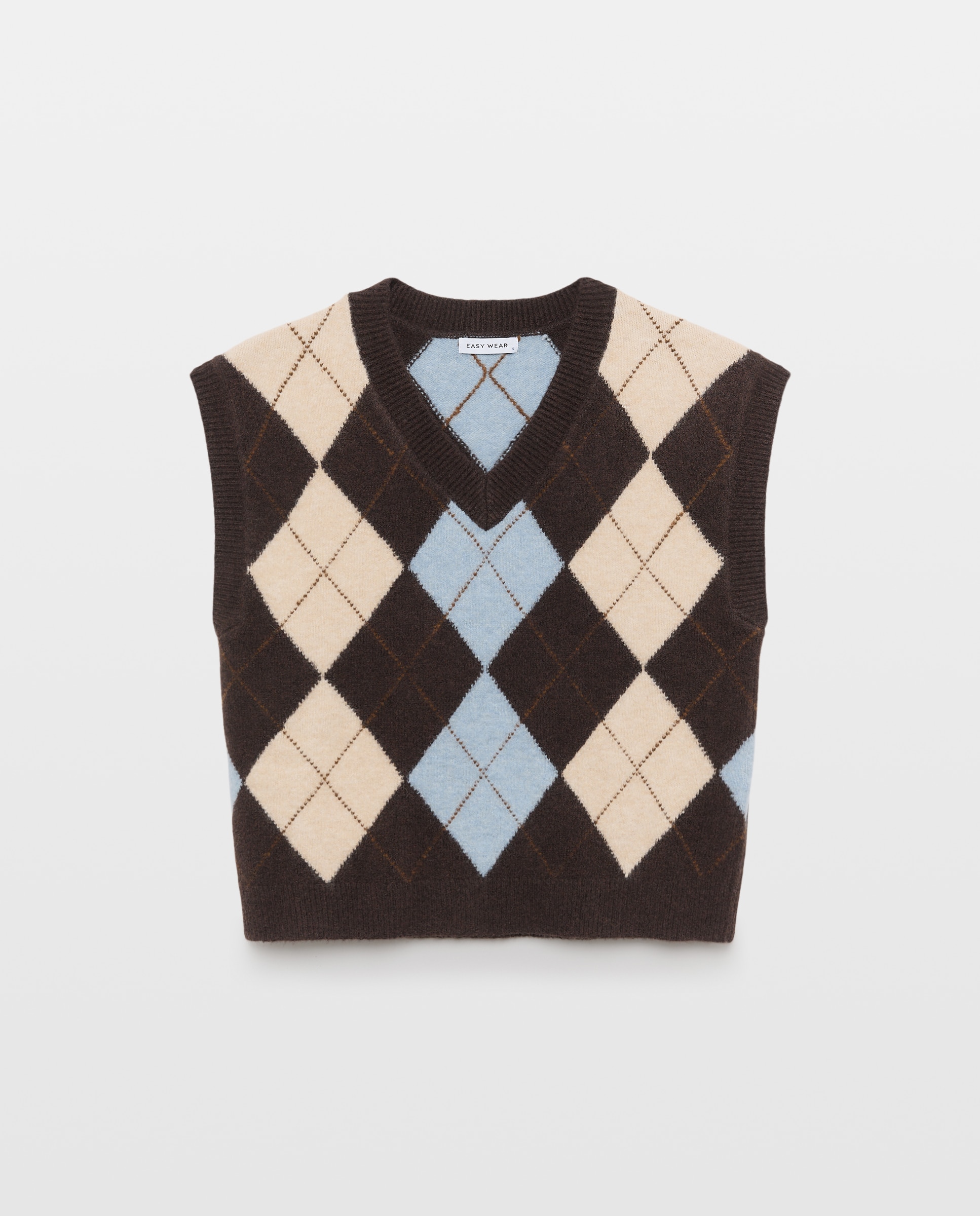 Chaleco de mujer de tricot cuello pico con rombos de mujer - Easy Wear - Azul Azul-5