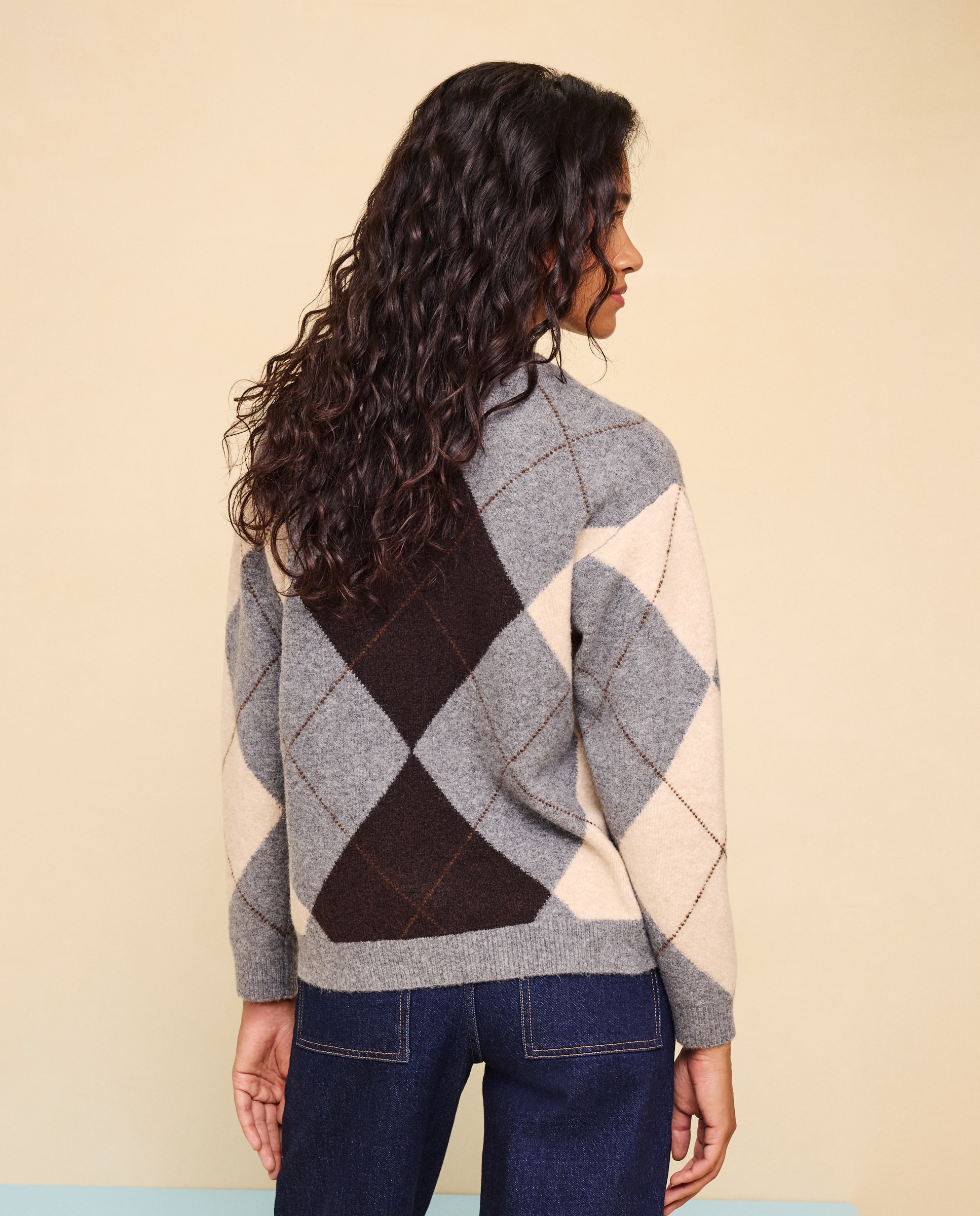 Jersey cuello redondo con rombos de mujer - Easy Wear - Marrón Marrón-3