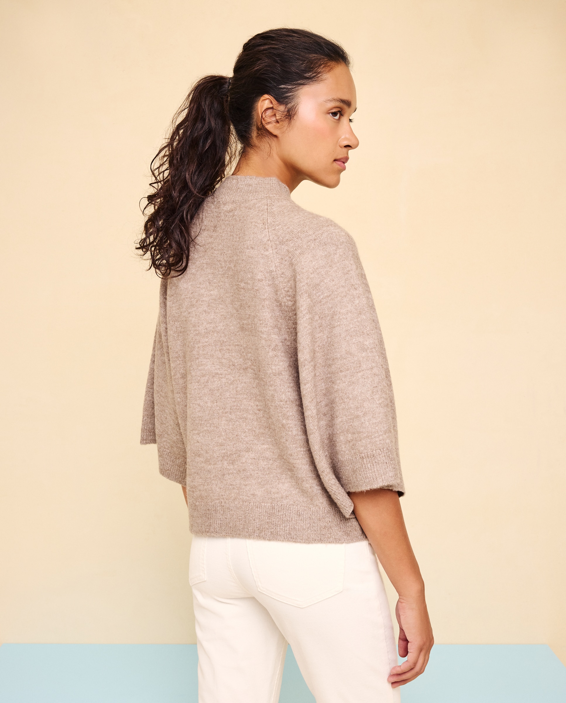Jersey cuello redondo manga ancha de mujer - Easy Wear - Visón claro Visón claro-3