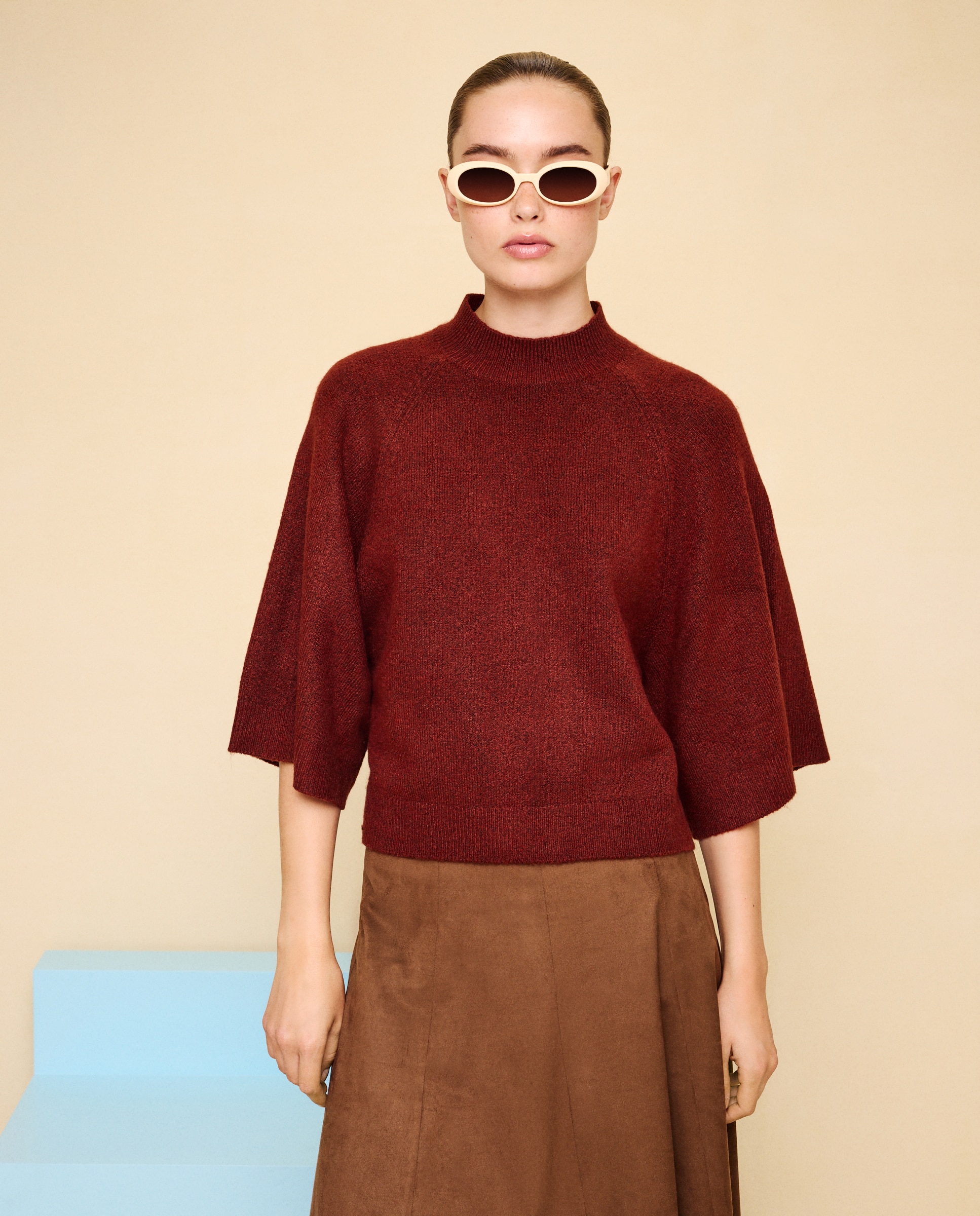 Jersey cuello redondo manga ancha de mujer - Easy Wear - 740 Tabaco 740 Tabaco-2