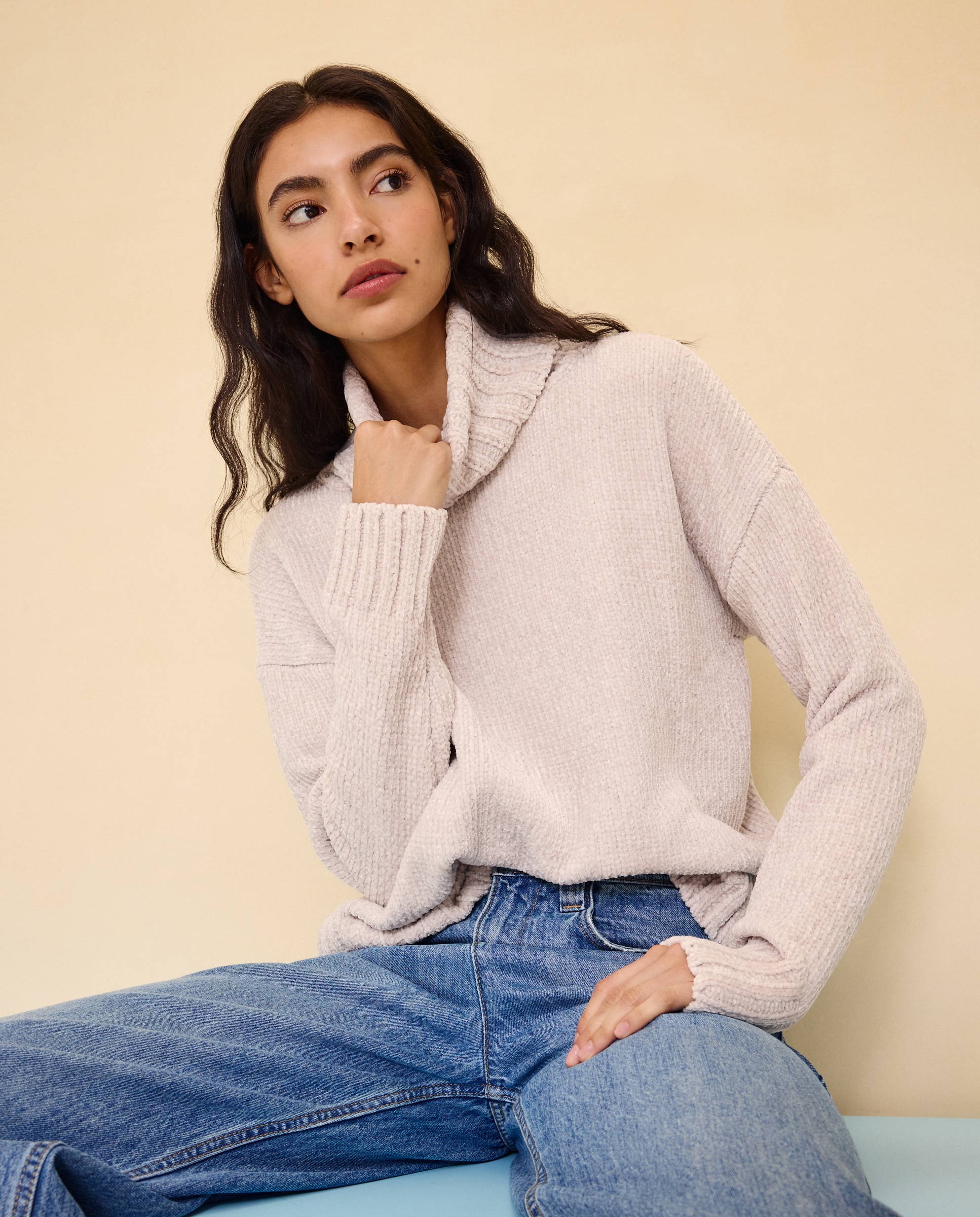 Jersey de mujer de cuello vuelto en chenilla de mujer - Easy Wear - 120 Crudo 120 Crudo-1