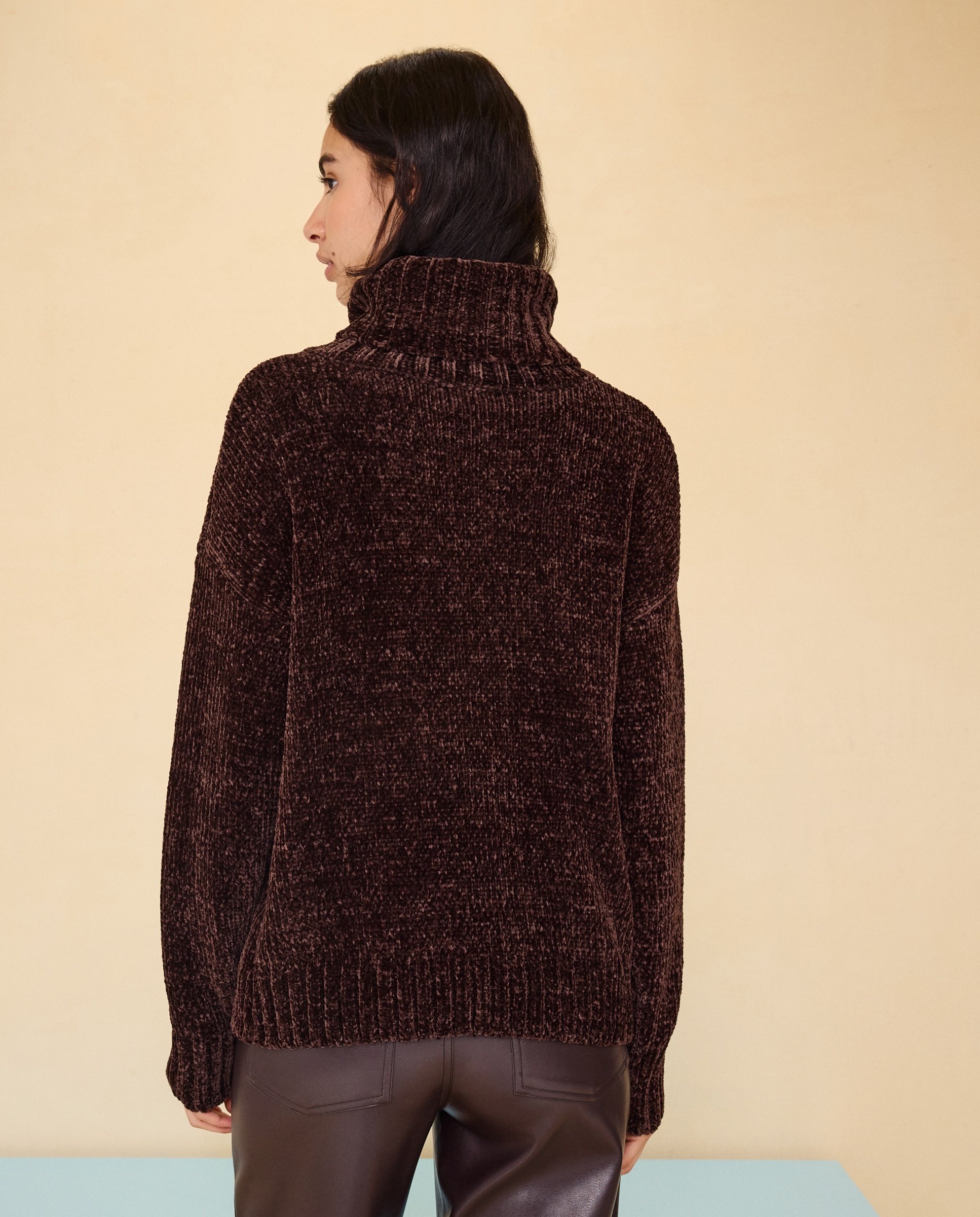 Jersey de mujer de cuello vuelto en chenilla de mujer - Easy Wear - Marrón Marrón-3
