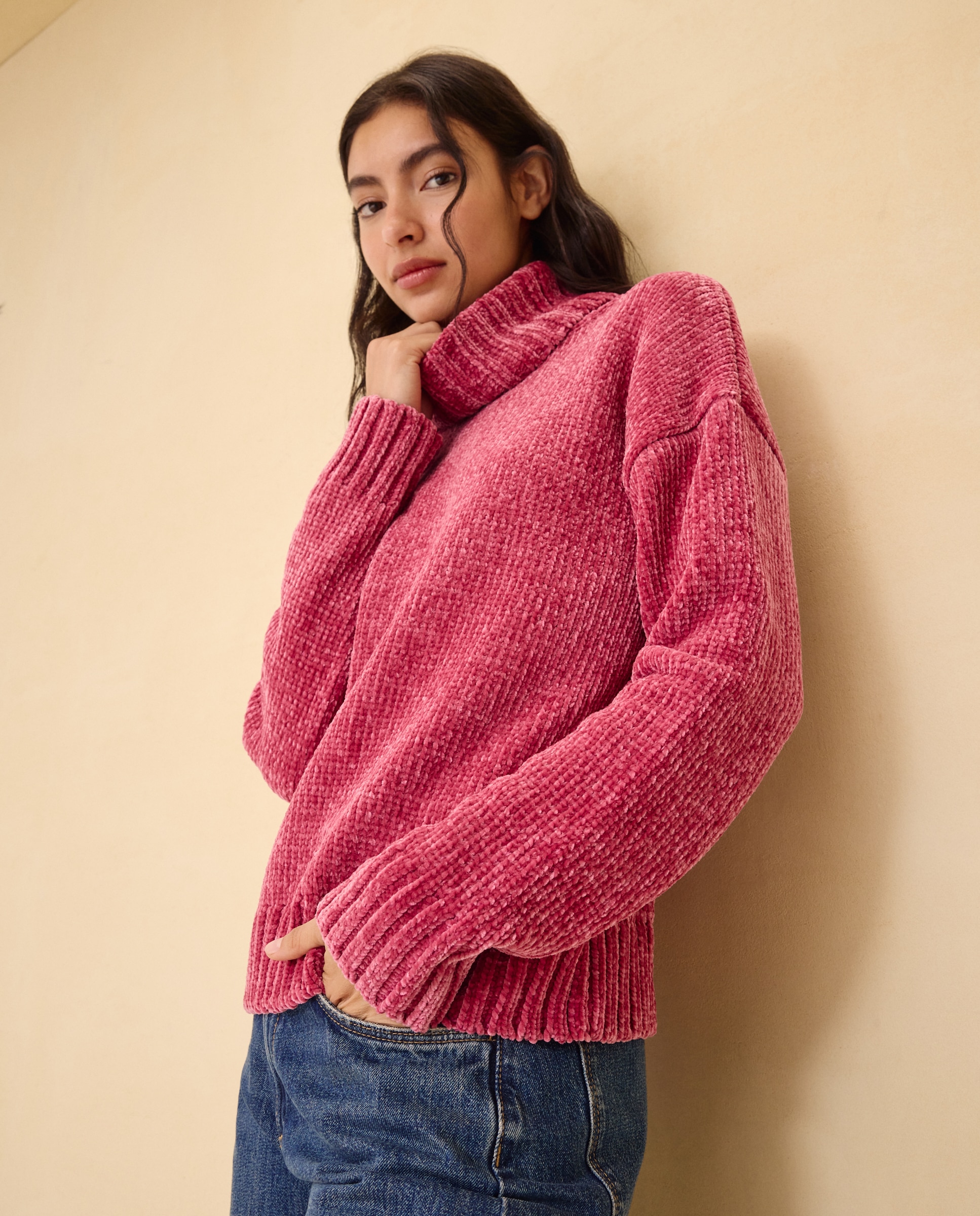 Jersey de mujer de cuello vuelto en chenilla de mujer - Easy Wear - 230 Rosa oscuro 230 Rosa oscuro-2