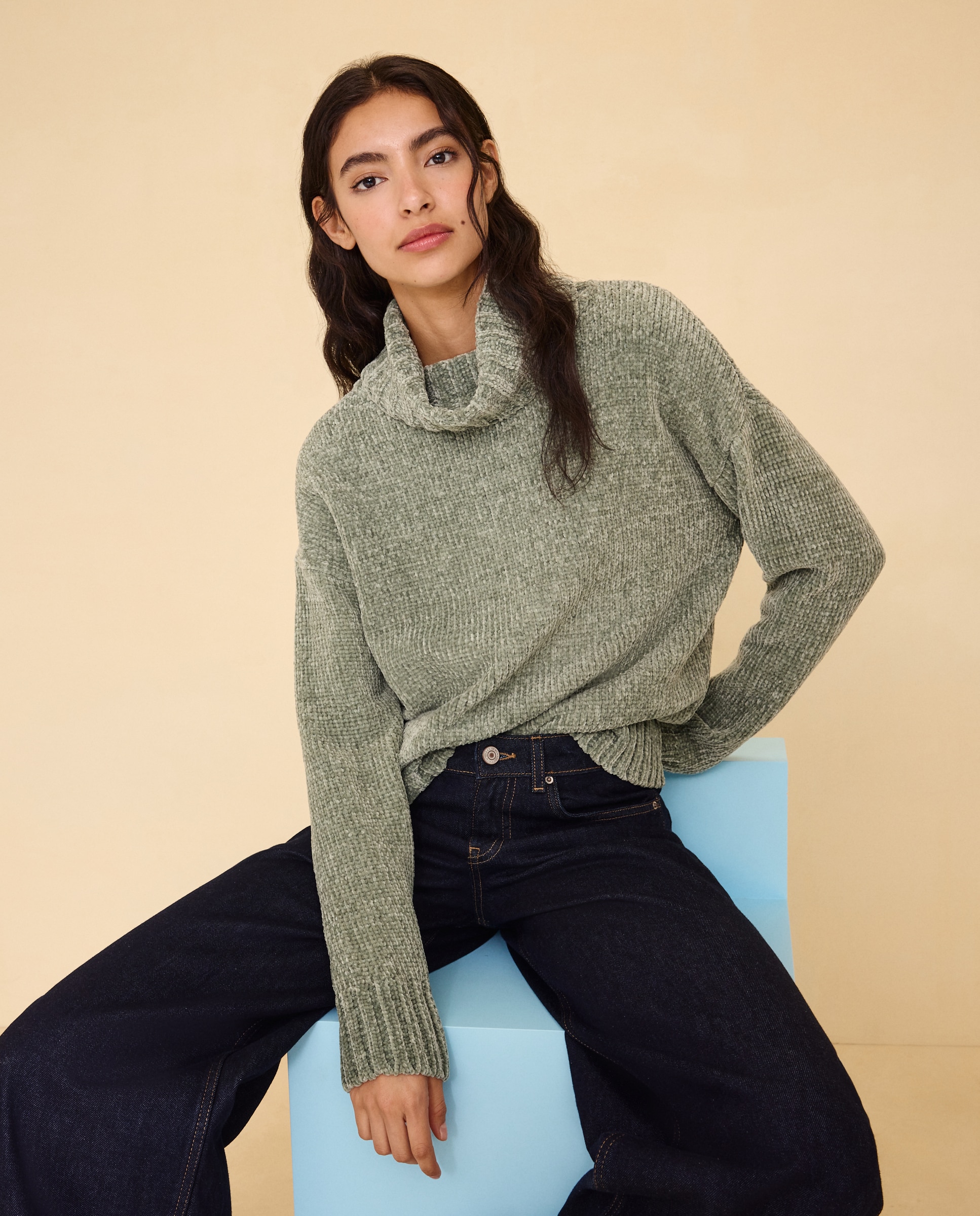 Imagen 0 de Jersey de mujer de cuello vuelto en chenilla de mujer 520 Kaki