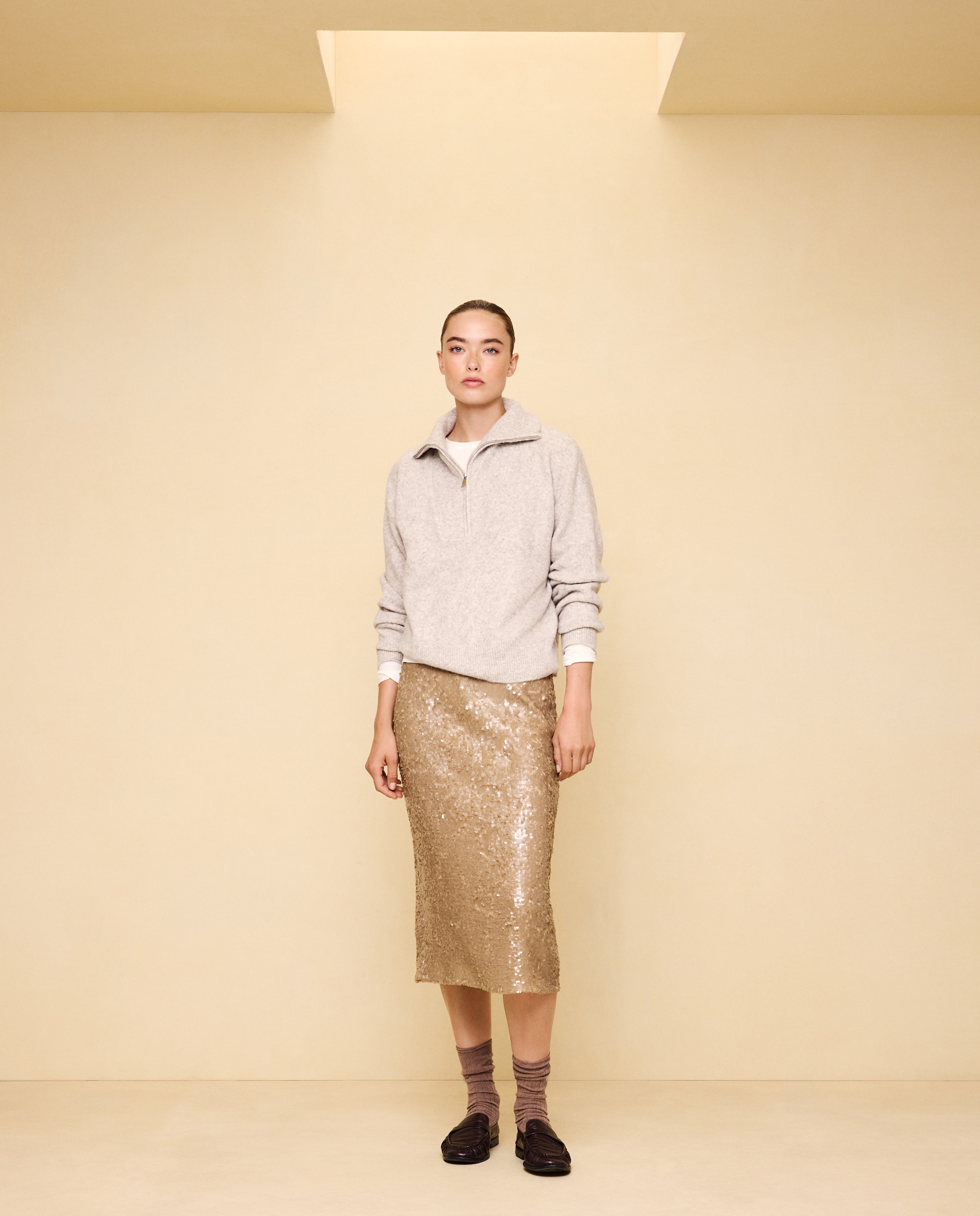 Jersey soft con cremallera en cuello de mujer - Easy Wear - 120 Crudo 120 Crudo-1