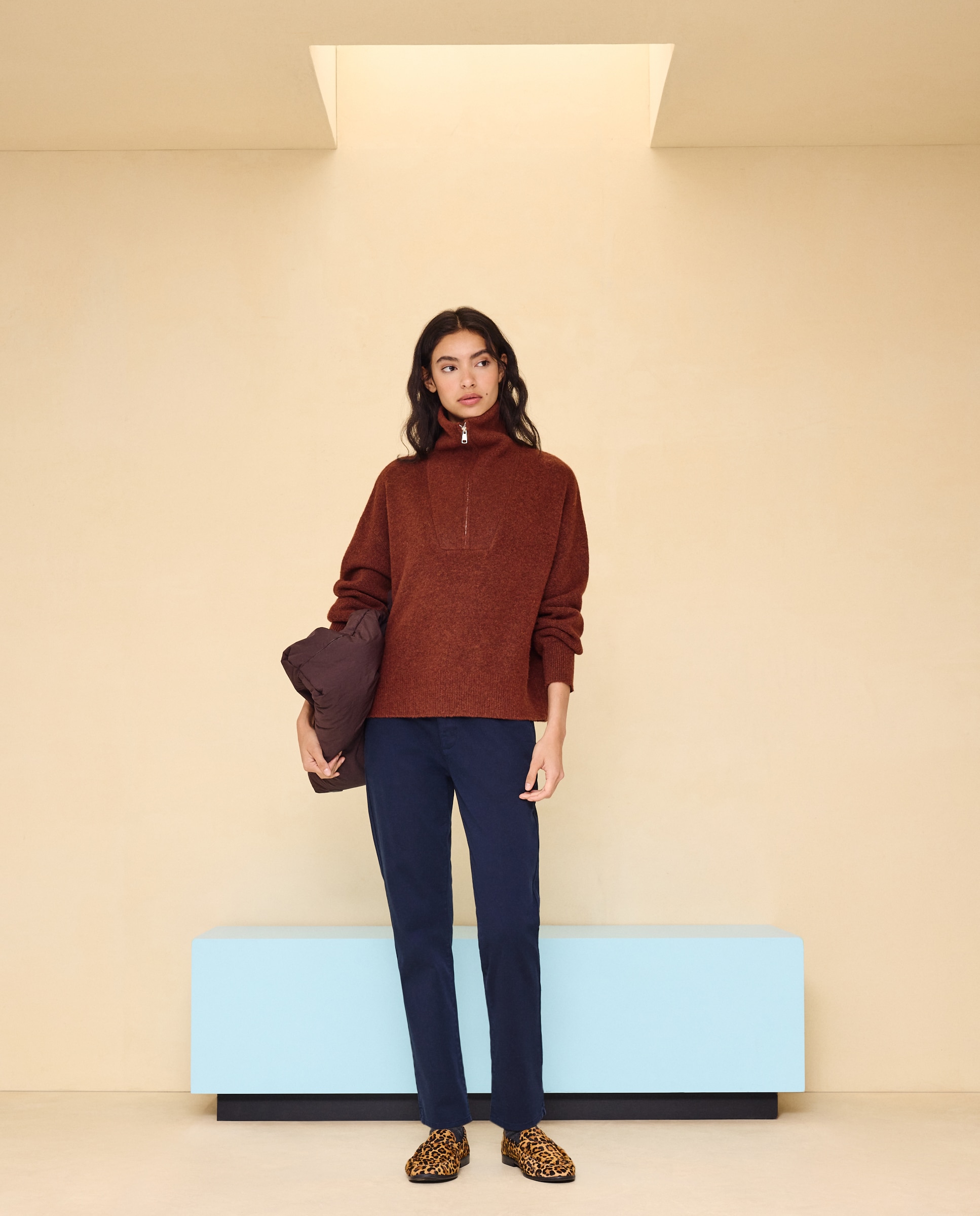 Jersey soft con cremallera en cuello de mujer - Easy Wear - 770 Terracota 770 Terracota-2