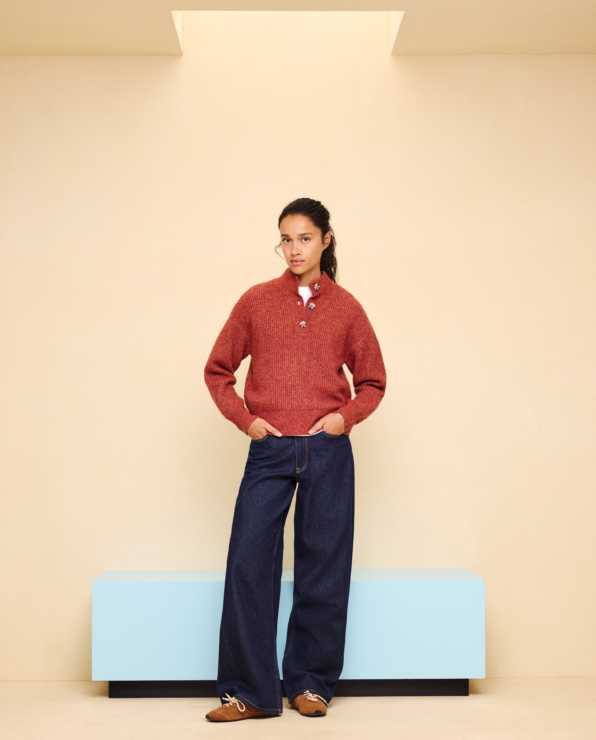 Jersey soft con tapeta de botones de mujer - Easy Wear - Naranja quemado Naranja quemado-2