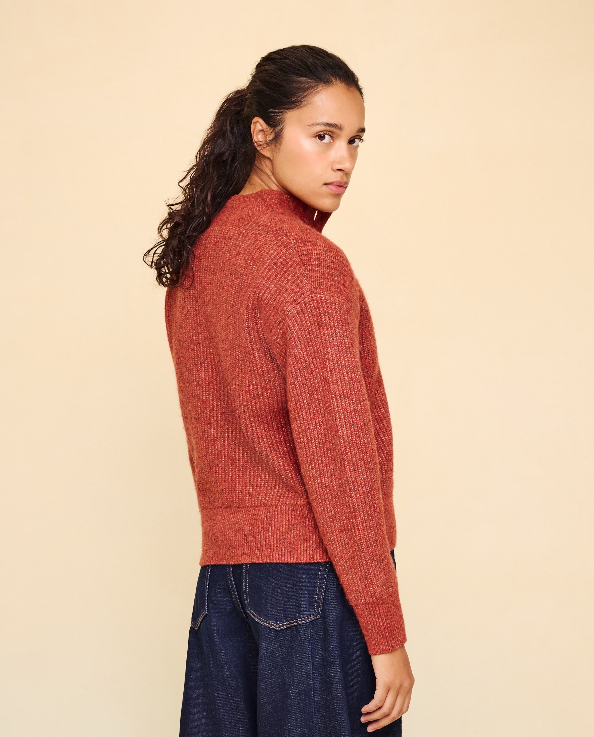 Jersey soft con tapeta de botones de mujer - Easy Wear - Naranja quemado Naranja quemado-3