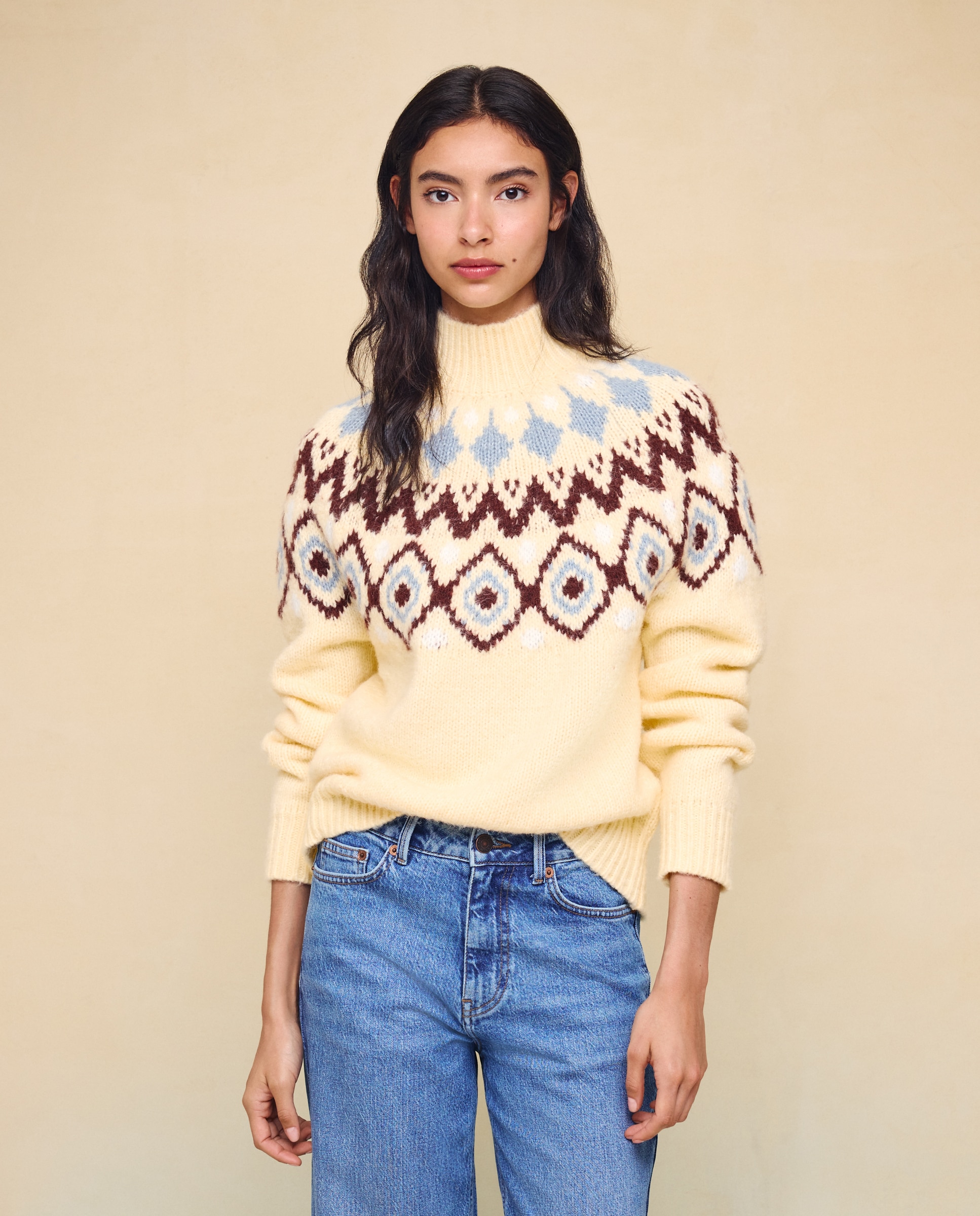 Jersey cuello alto Jacquard de mujer - Easy Wear - Amarillo Amarillo-1