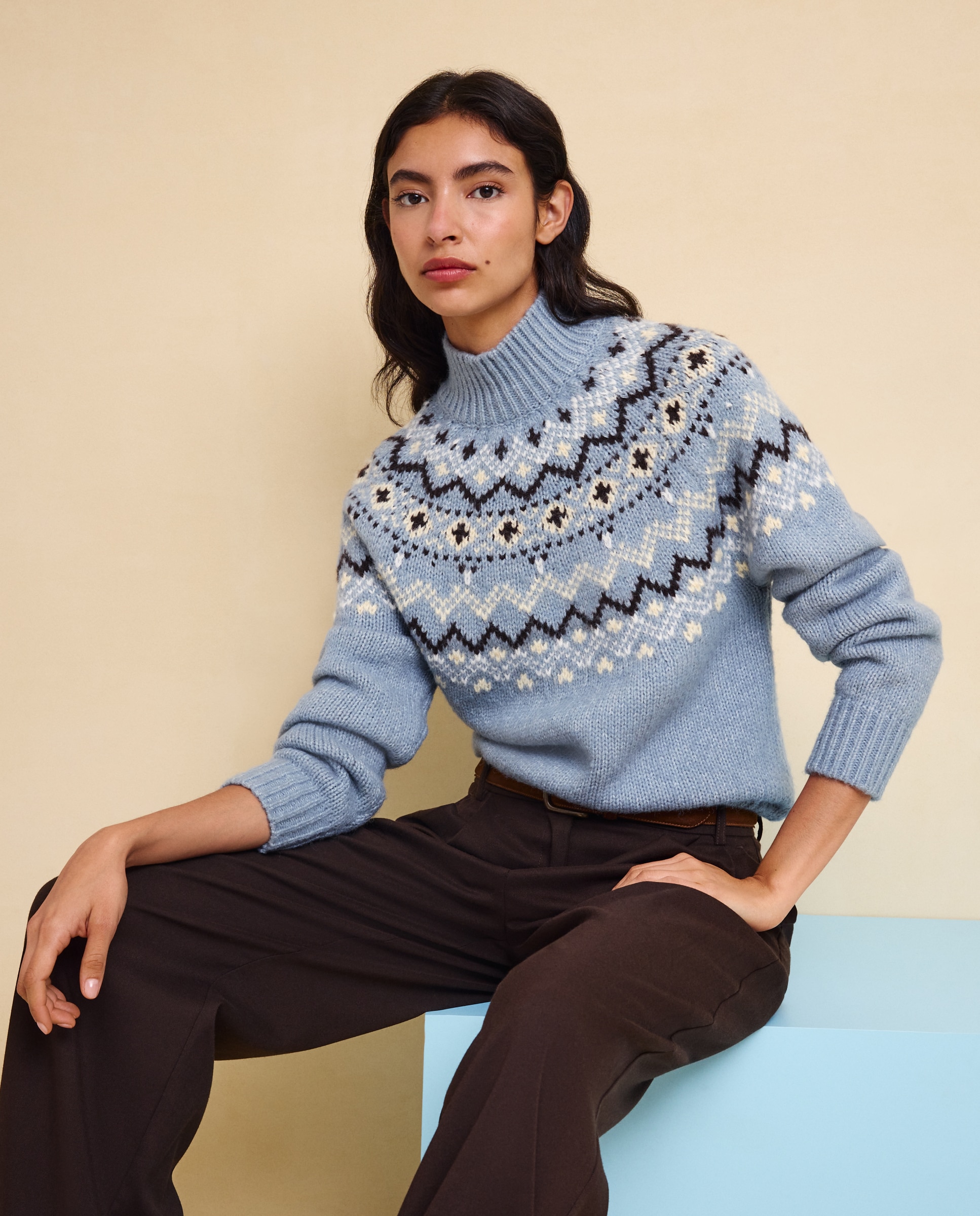 Jersey cuello alto Jacquard de mujer - Easy Wear - Azul Azul-1