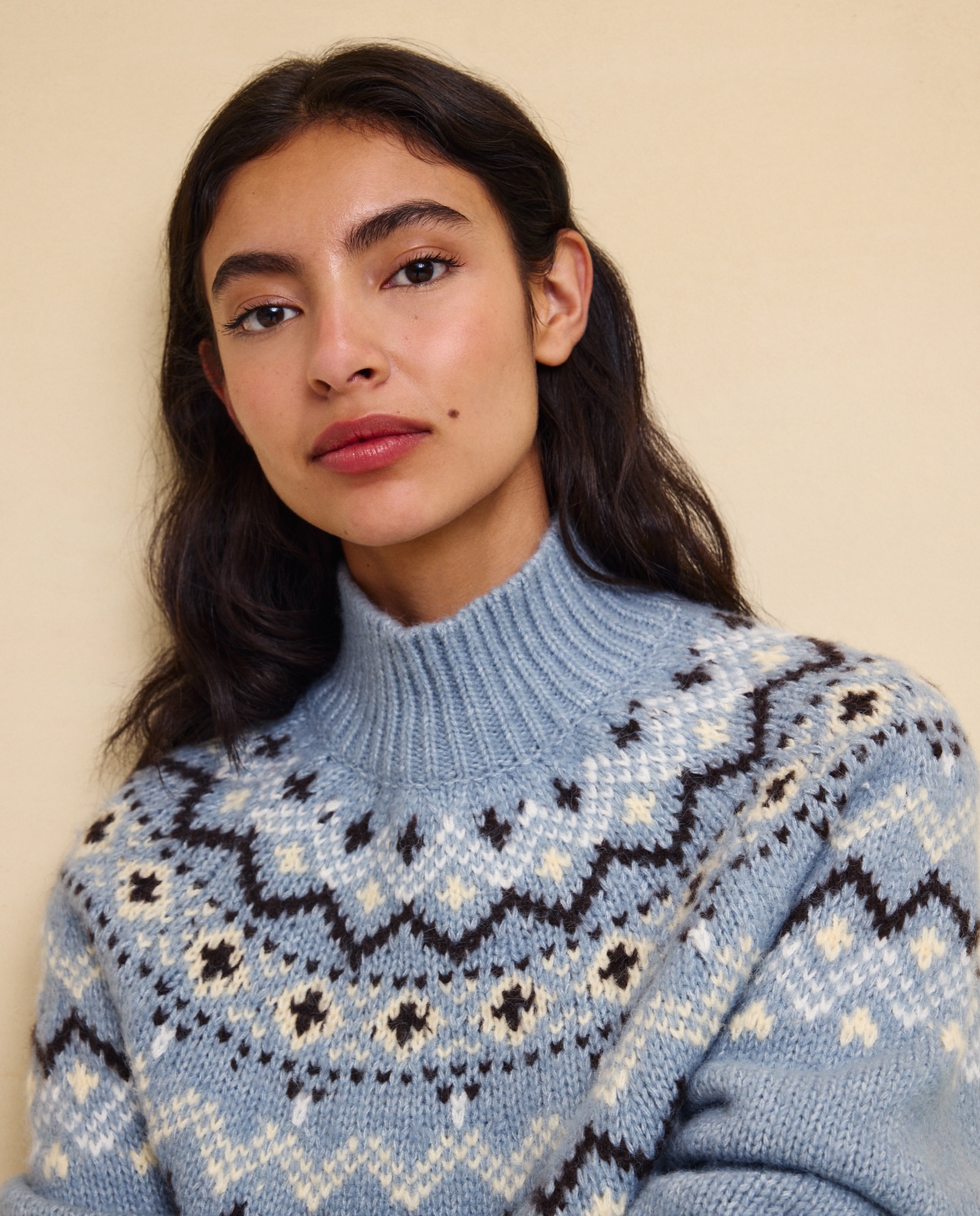 Jersey cuello alto Jacquard de mujer - Easy Wear - Azul Azul-4