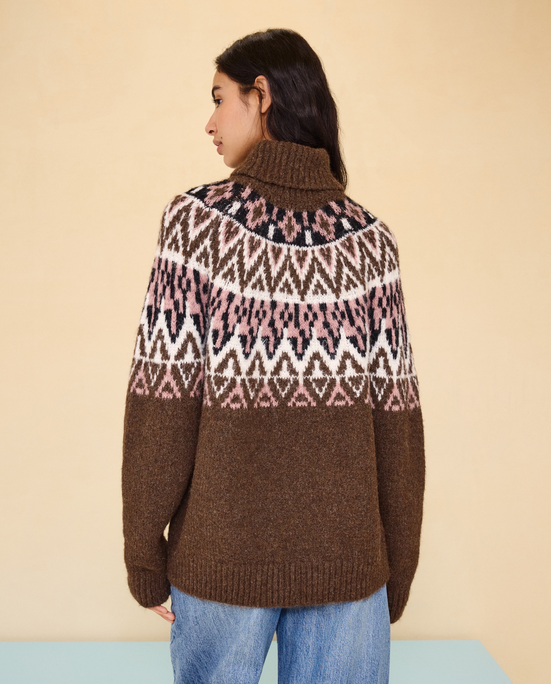 Jersey cuello vuelto con Jacquard de mujer - Easy Wear - Marrón Marrón-3