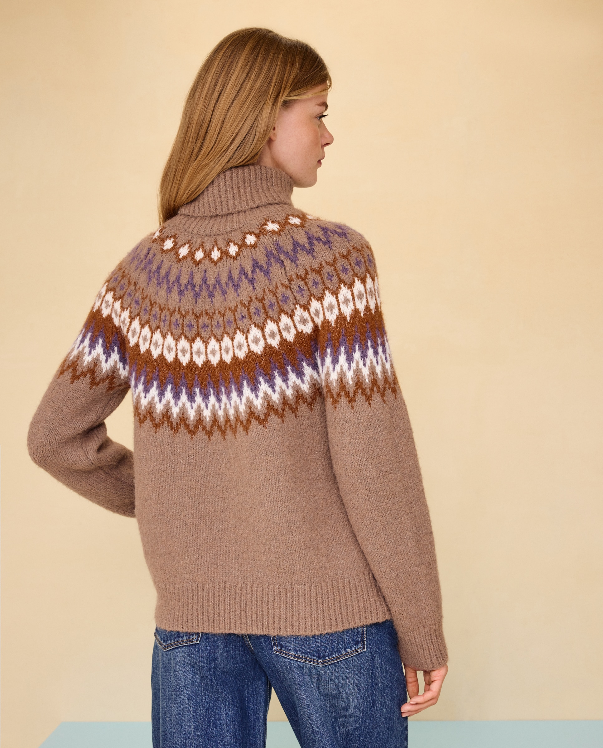Jersey cuello vuelto con Jacquard de mujer - Easy Wear - Camel Camel-3