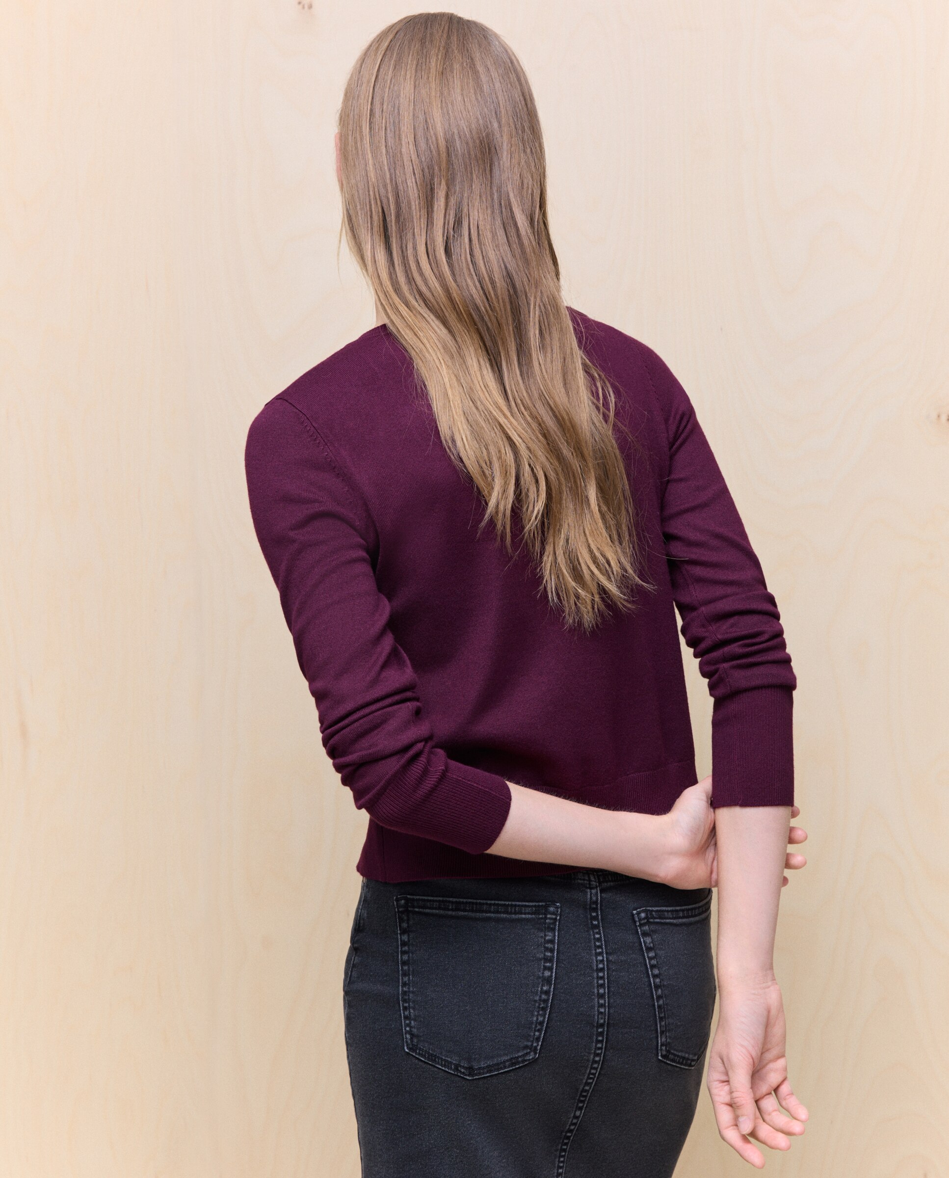 Casaco de Malha de Decote Redondo Bordeaux-4