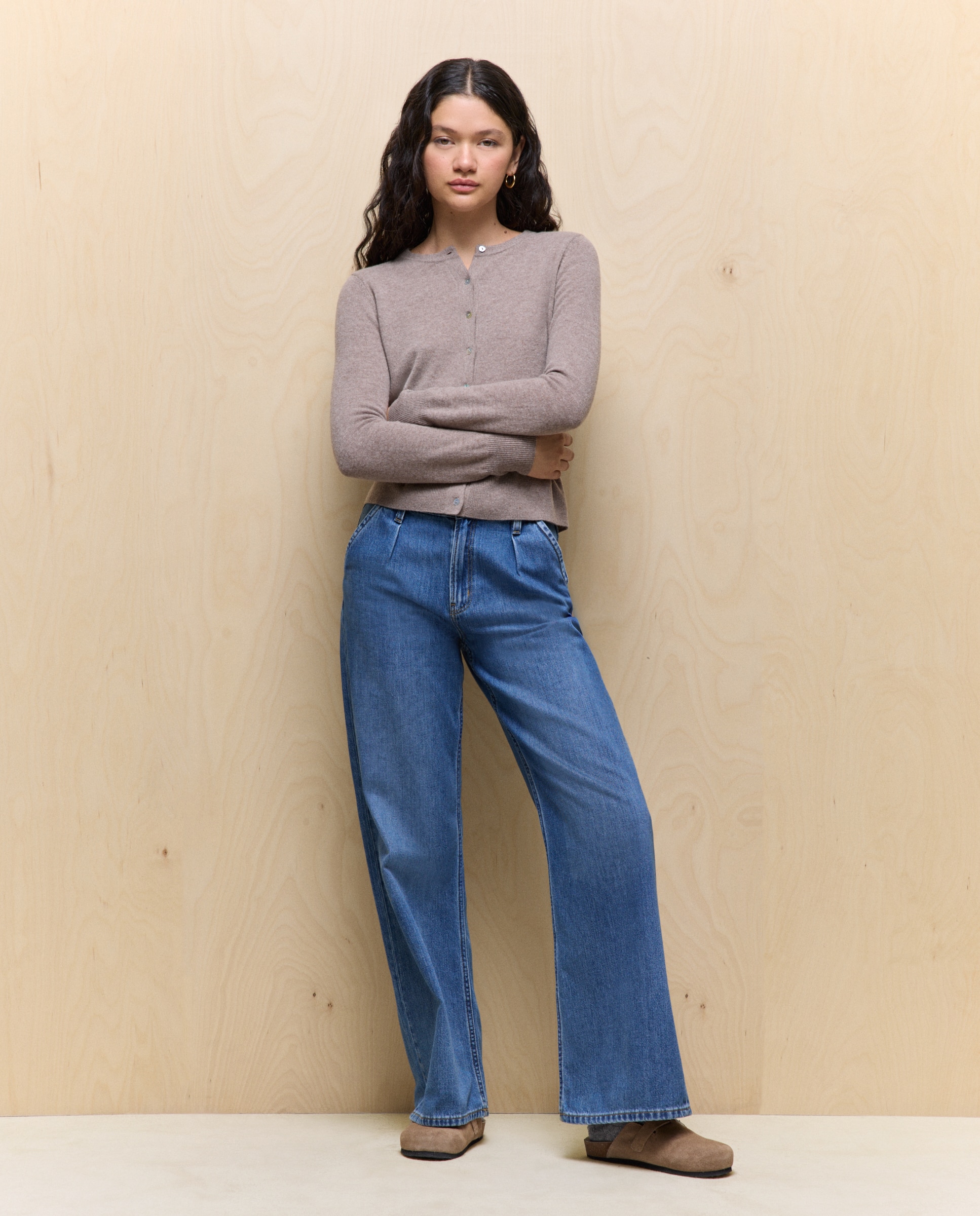 Casaco de Caxemira Liso Castanho-1