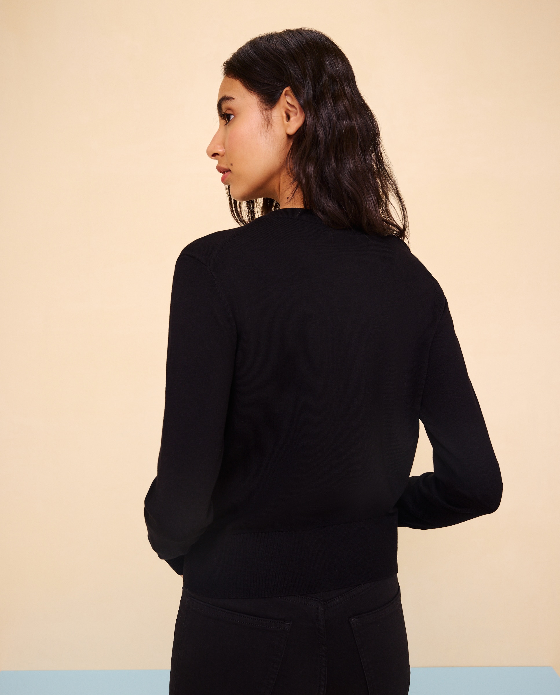 Chaqueta de punto de mujer cuello redondo - Easy Wear - Negro Negro-3