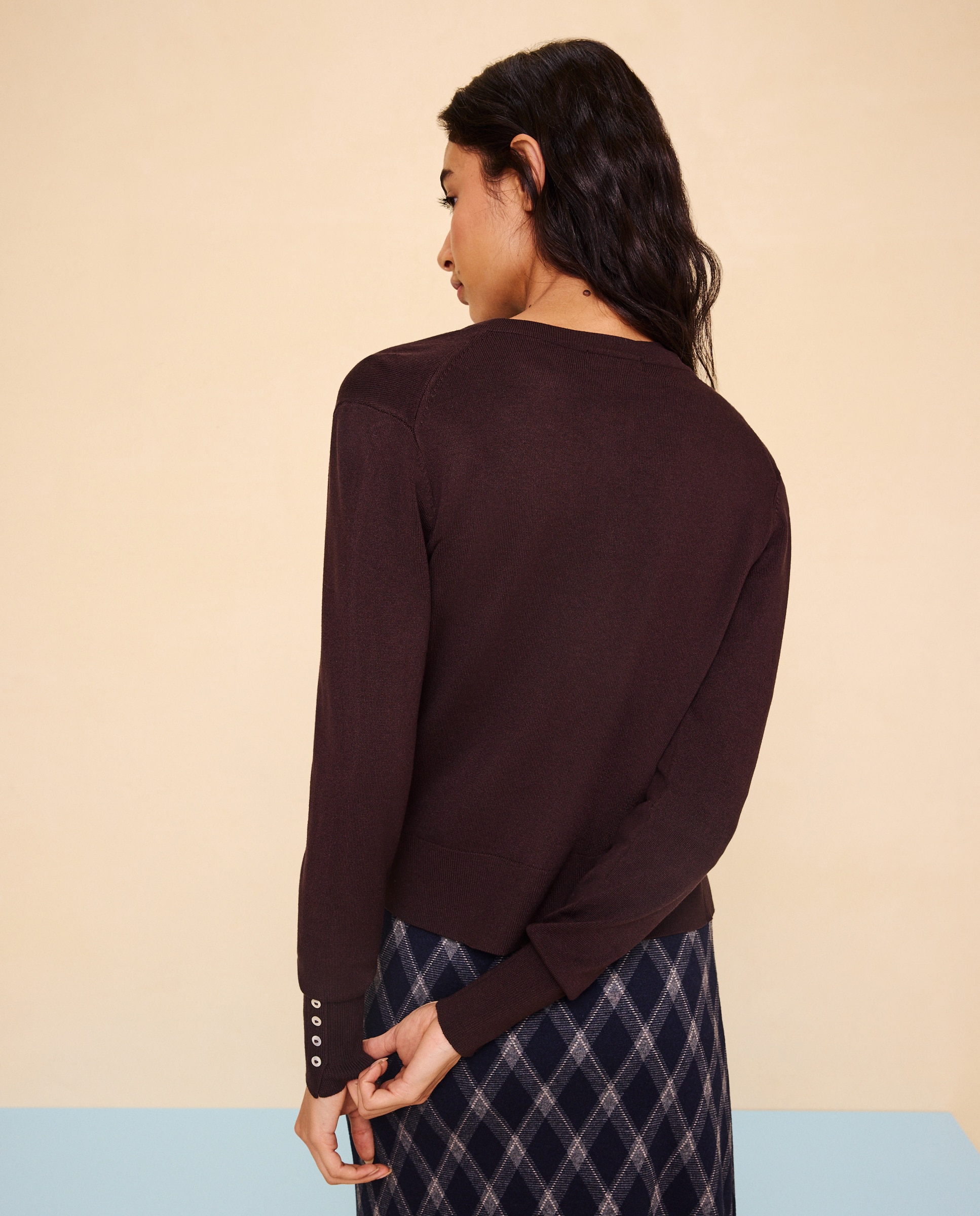 Chaqueta de punto de mujer cuello redondo - Easy Wear - Marrón Marrón-3