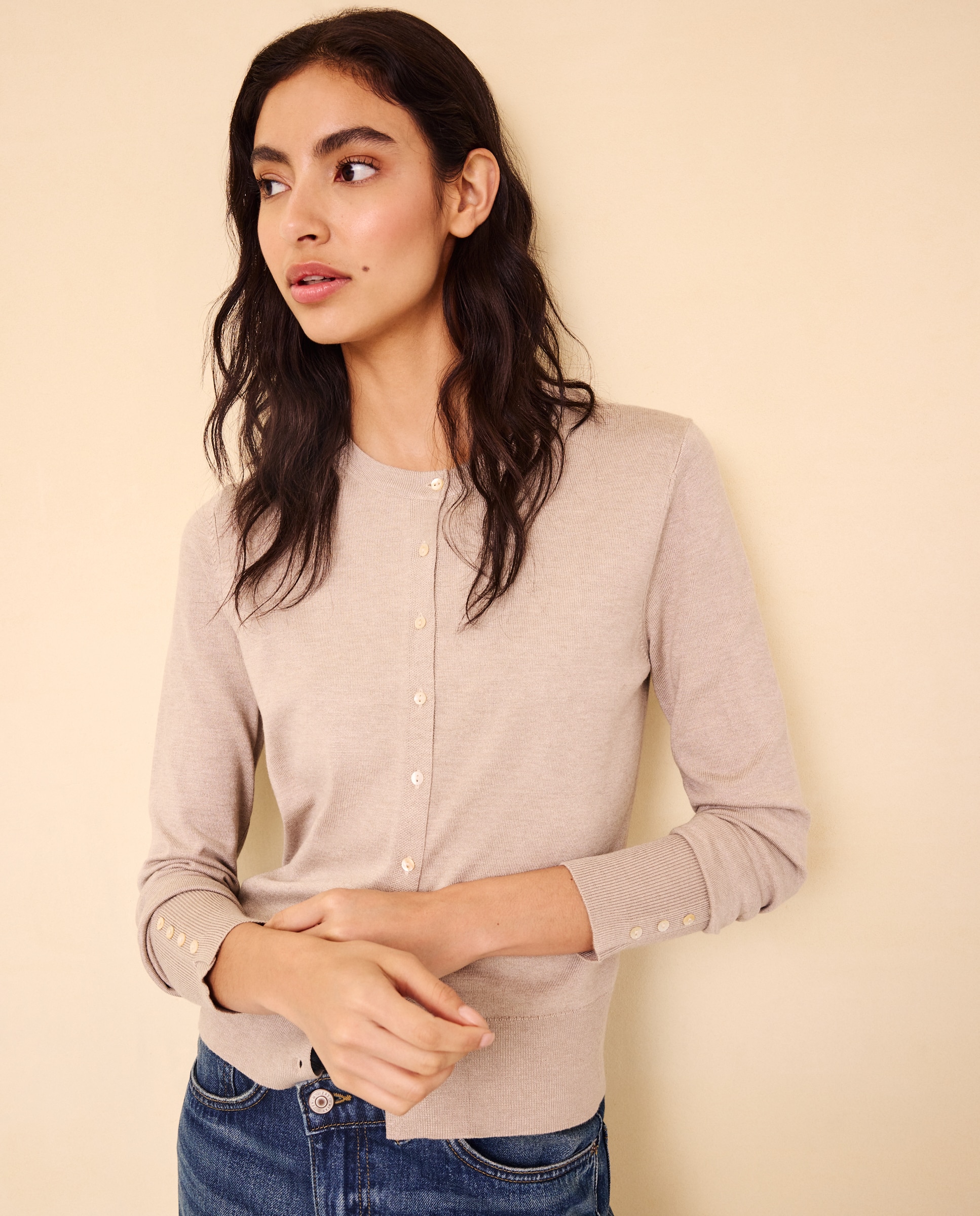 Chaqueta de punto de mujer cuello redondo - Easy Wear - 850 Piedra 850 Piedra-1