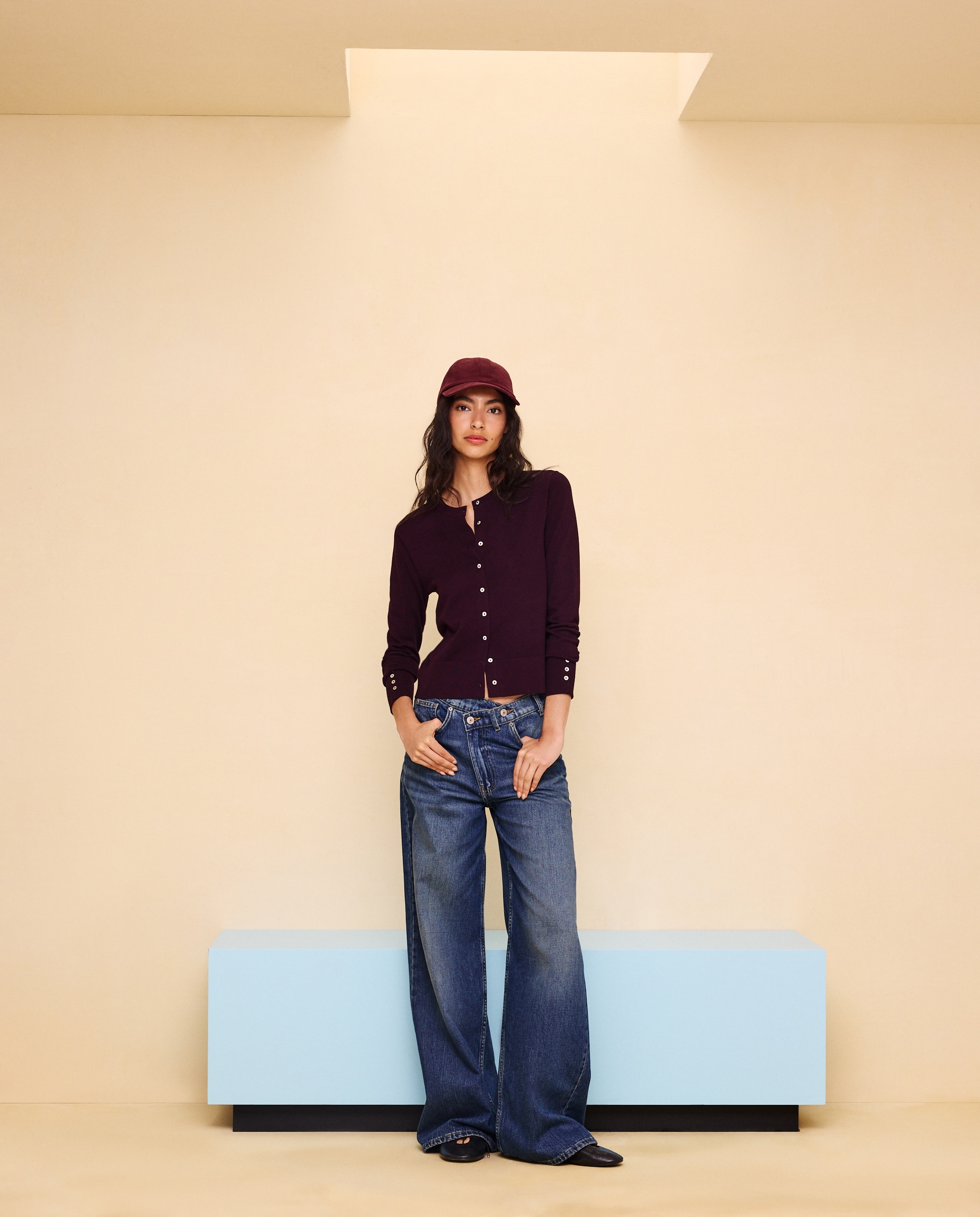 Chaqueta de punto de mujer cuello redondo - Easy Wear - Ciruela Ciruela-2