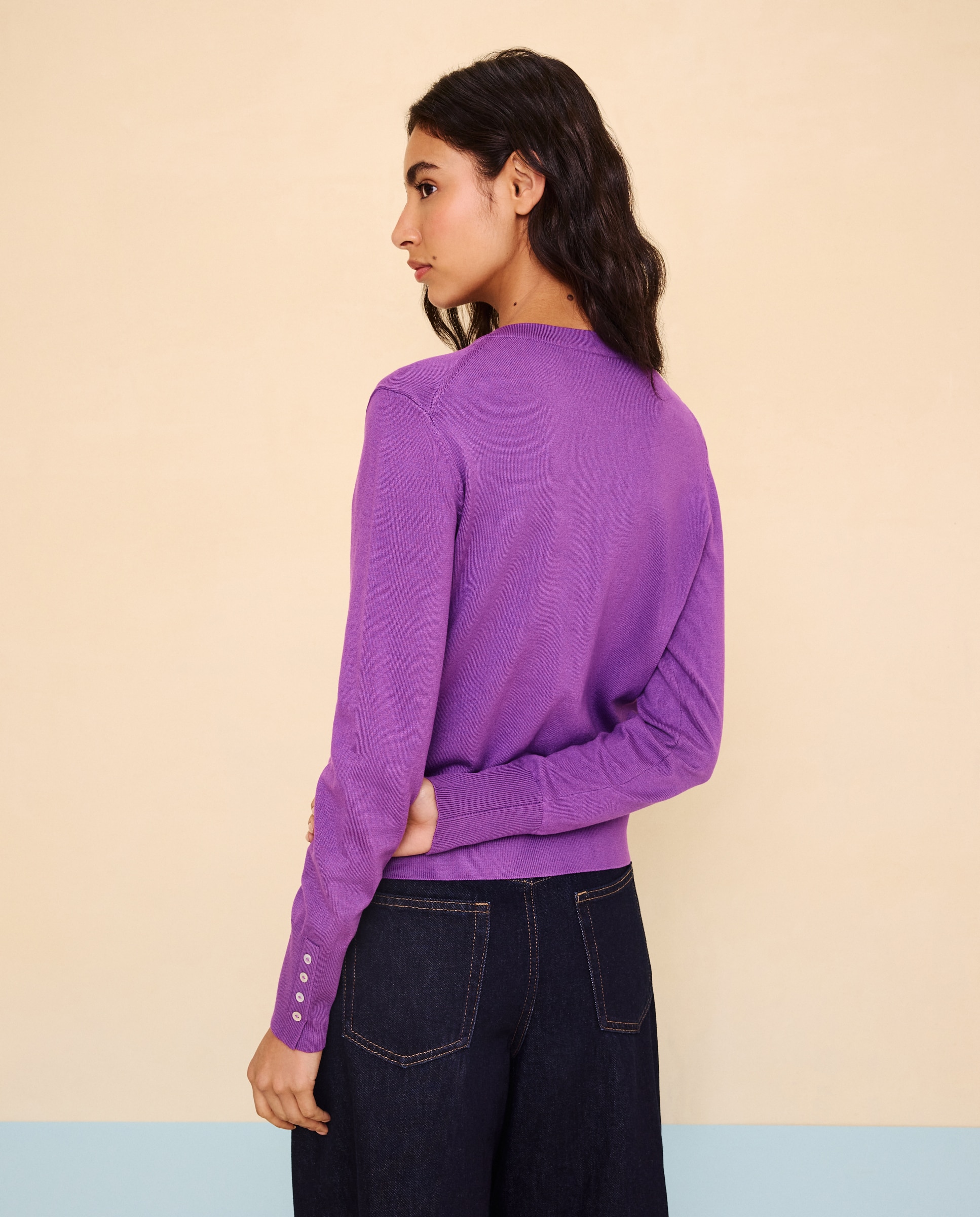 Chaqueta de punto de mujer cuello redondo - Easy Wear - Purpura Purpura-3