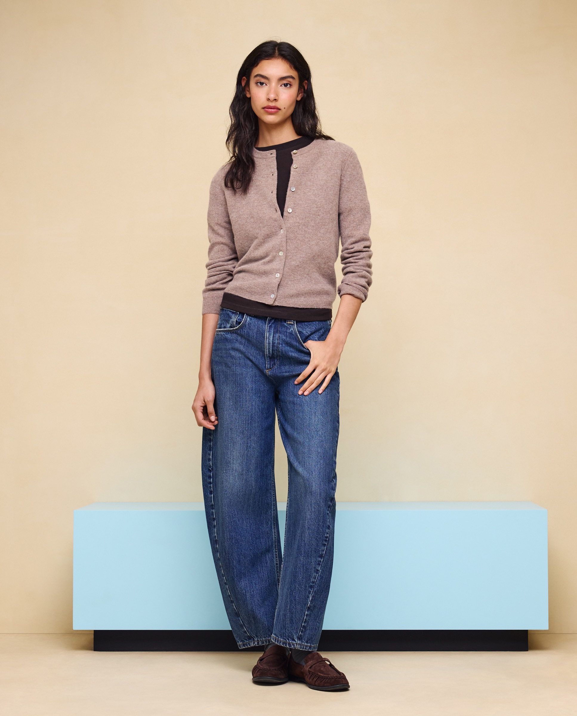 Chaqueta cuello redondo en lana con cashmere de mujer. - Easy Wear - Visón claro Visón claro-2