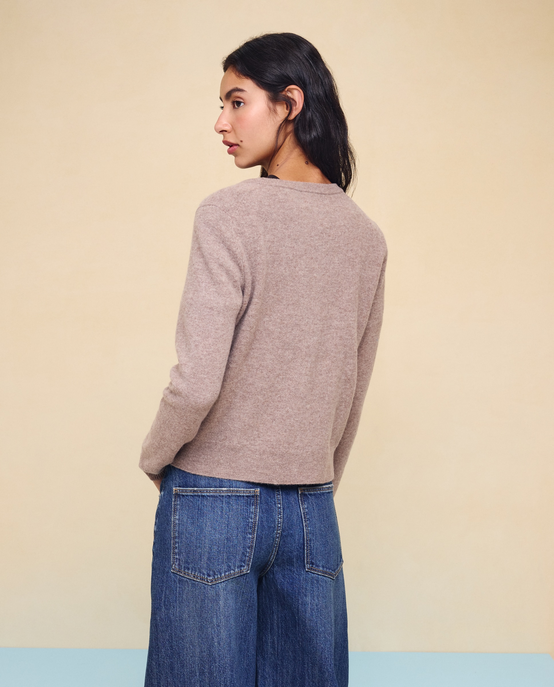 Chaqueta cuello redondo en lana con cashmere de mujer. - Easy Wear - Visón claro Visón claro-3