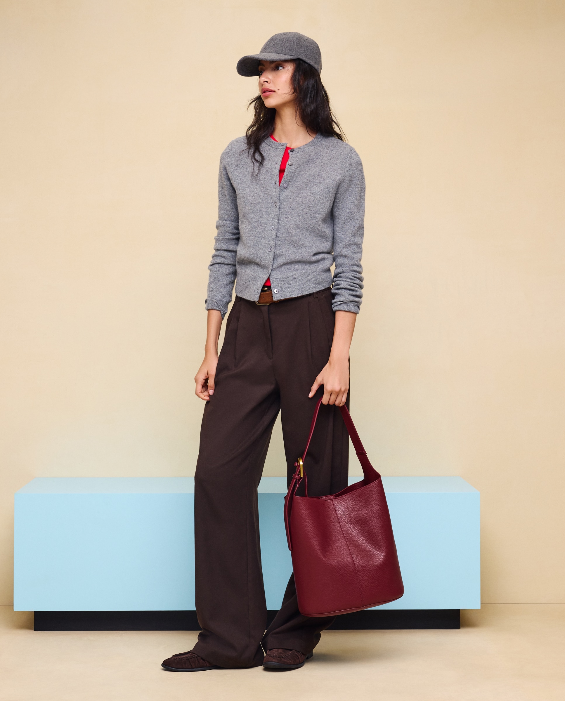 Chaqueta cuello redondo en lana con cashmere de mujer. - Easy Wear - 820 Gris medio 820 Gris medio-1