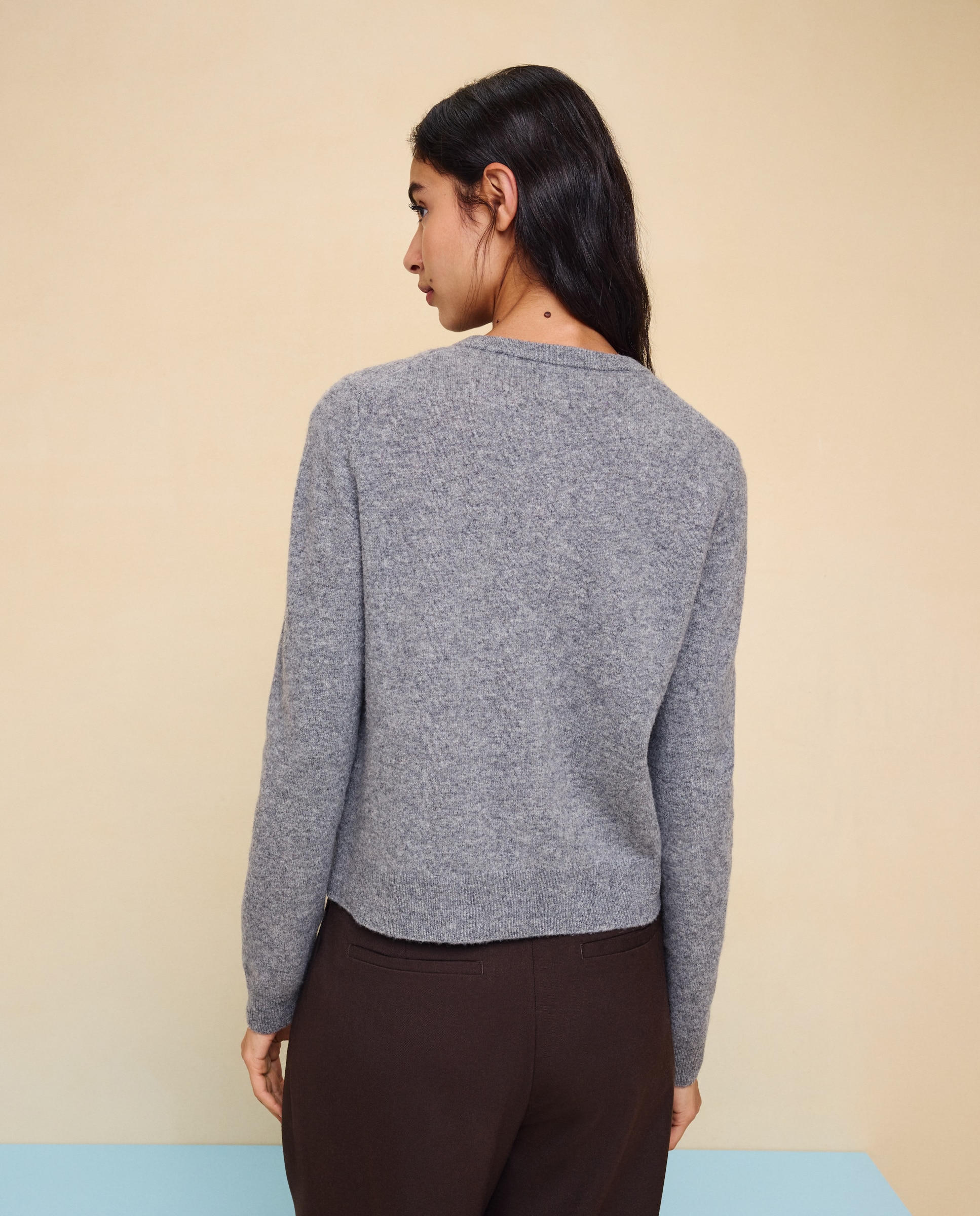Chaqueta cuello redondo en lana con cashmere de mujer. - Easy Wear - 820 Gris medio 820 Gris medio-2
