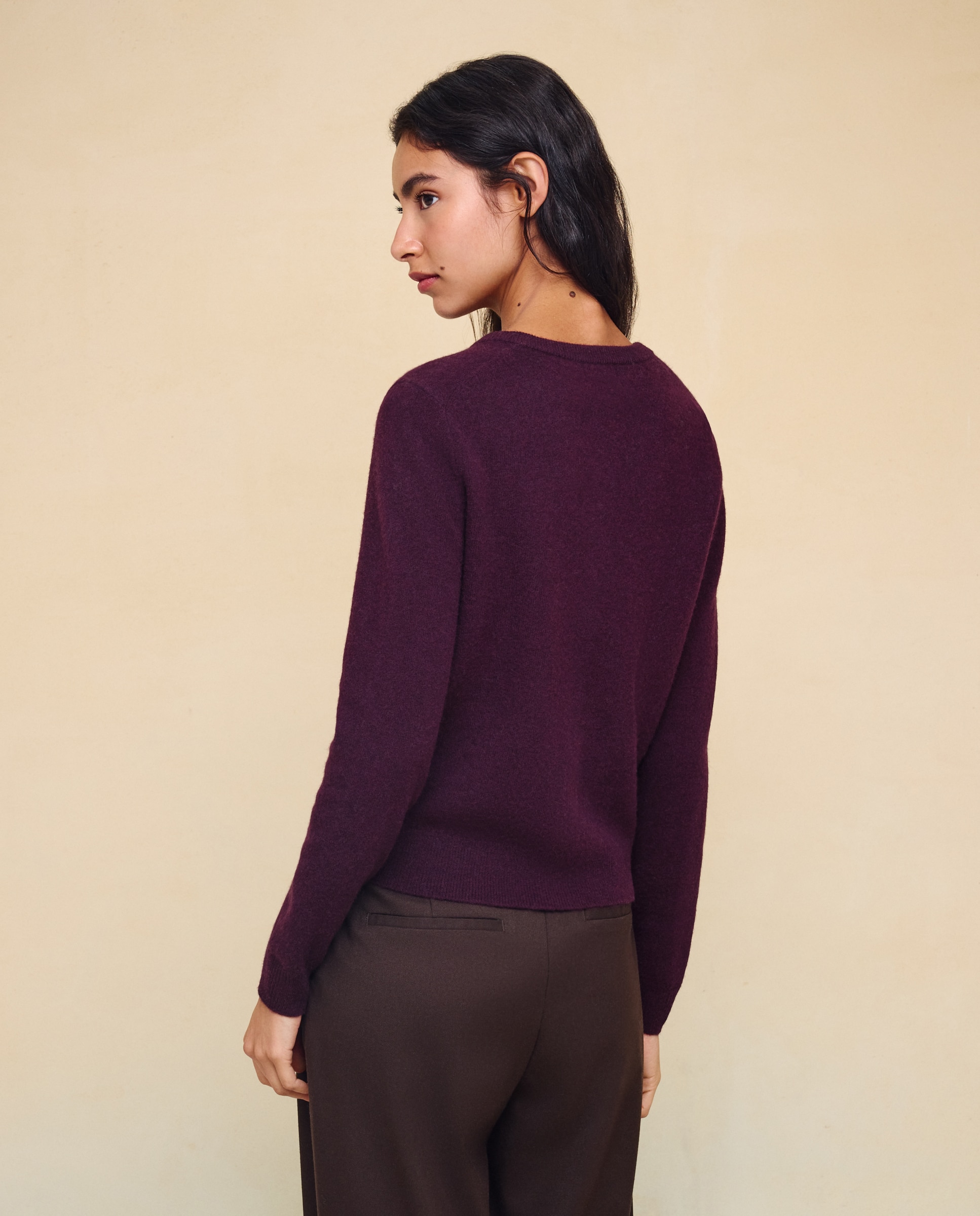 Chaqueta cuello redondo en lana con cashmere de mujer. - Easy Wear - Burdeos Burdeos-3