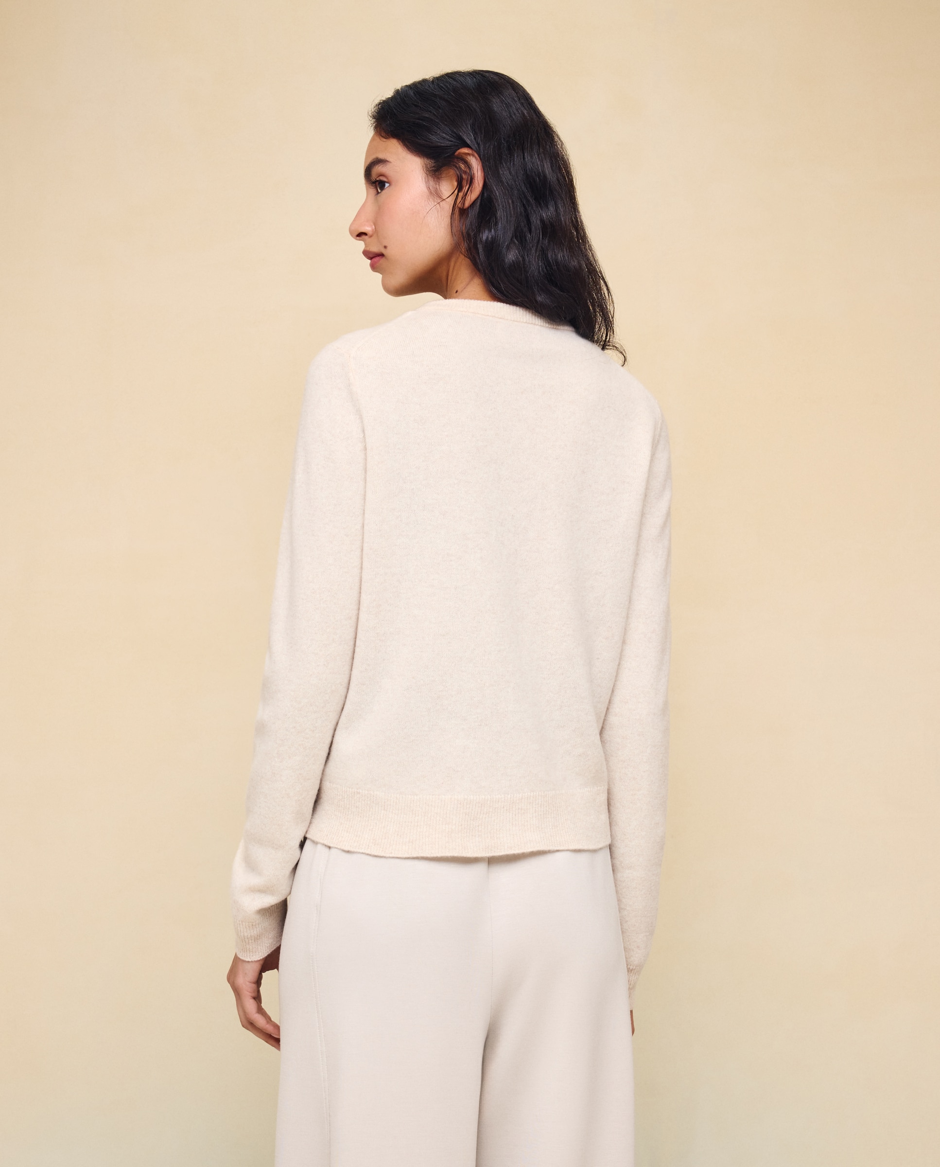 Chaqueta cuello redondo en lana con cashmere de mujer. - Easy Wear - 120 Crudo 120 Crudo-3