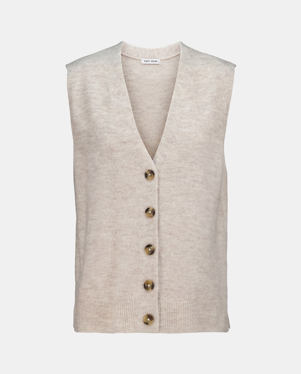 Colete de Malha Grossa Lisa Bege-5