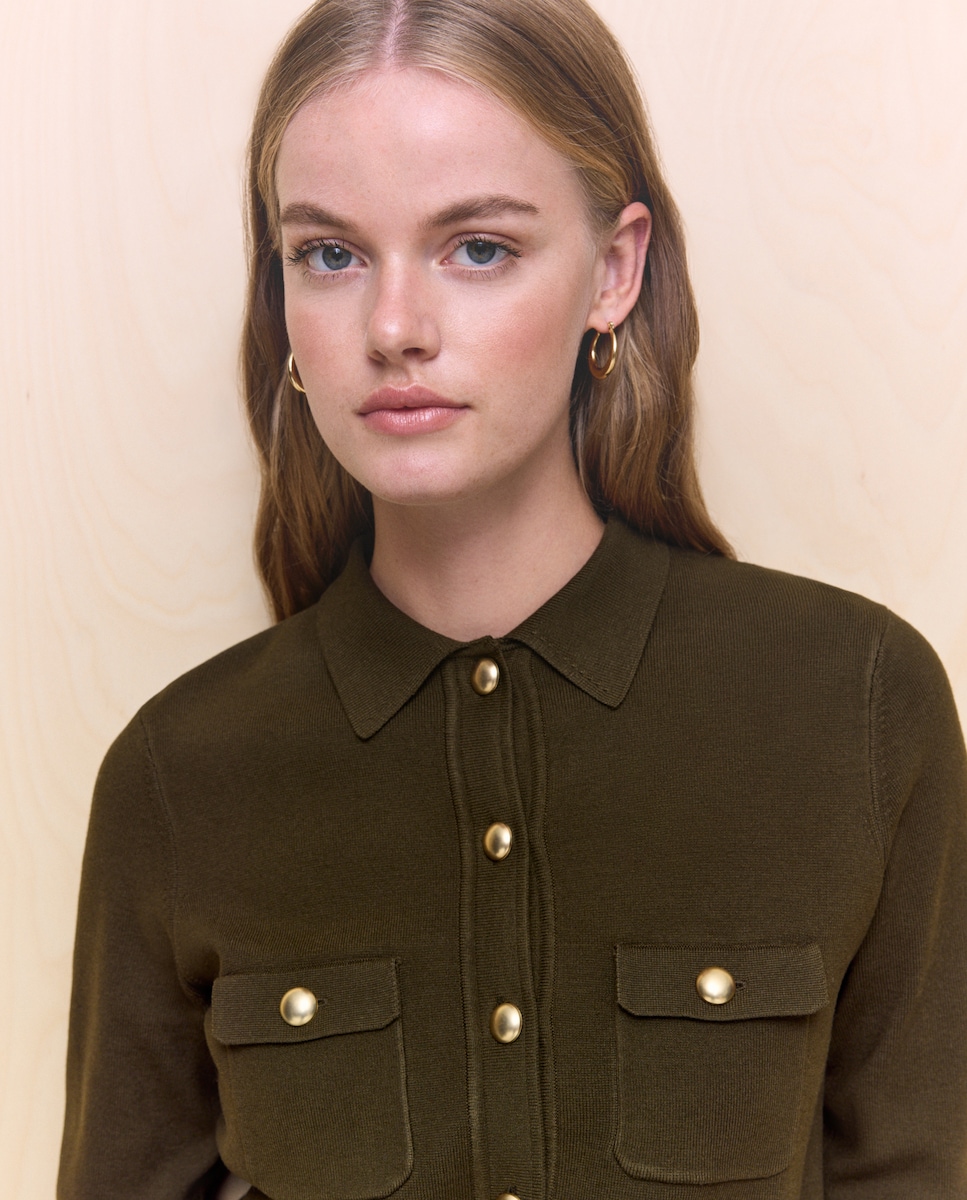 Casaco de Malha Liso 520 Caqui-2