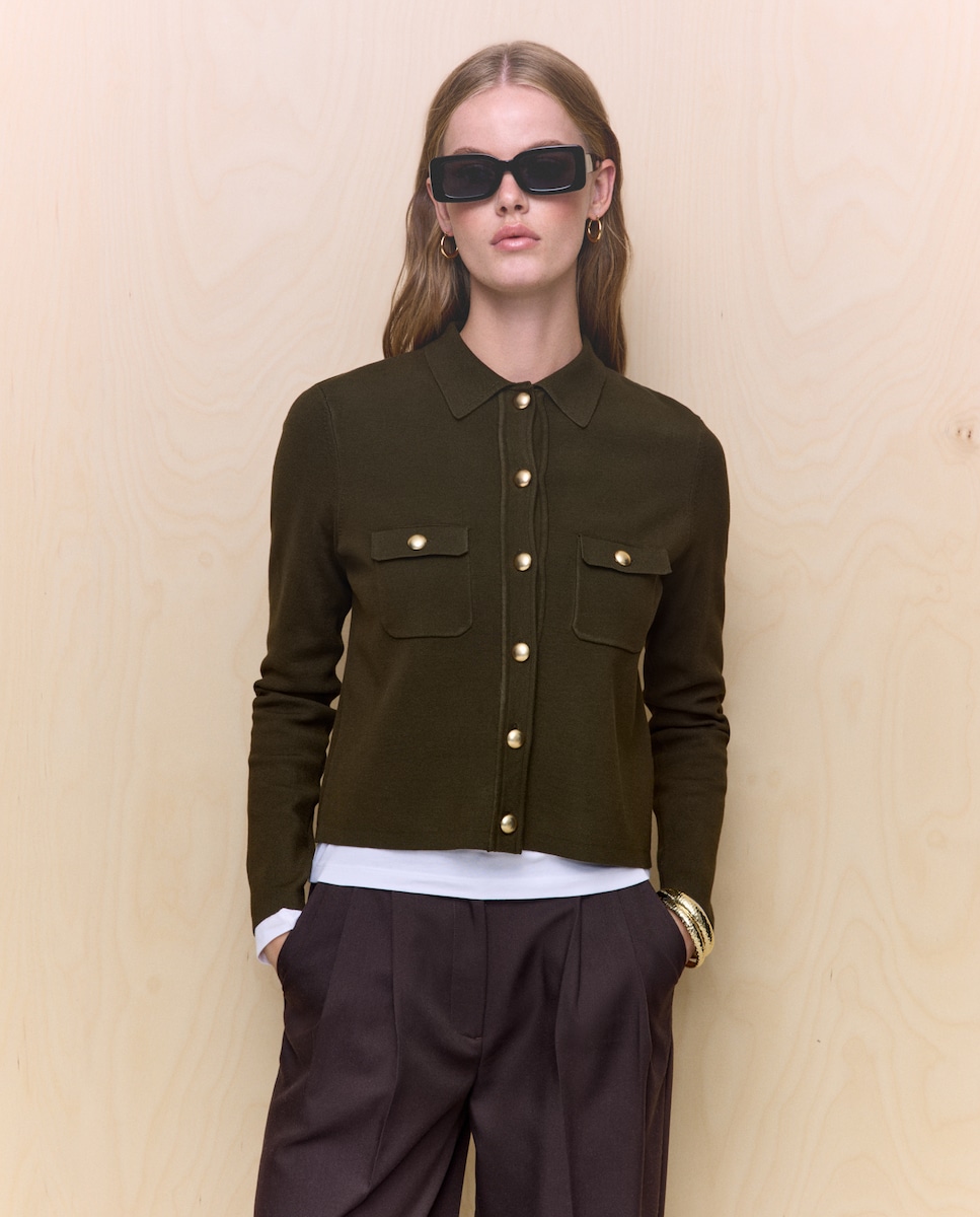 Casaco de Malha Liso 520 Caqui-3