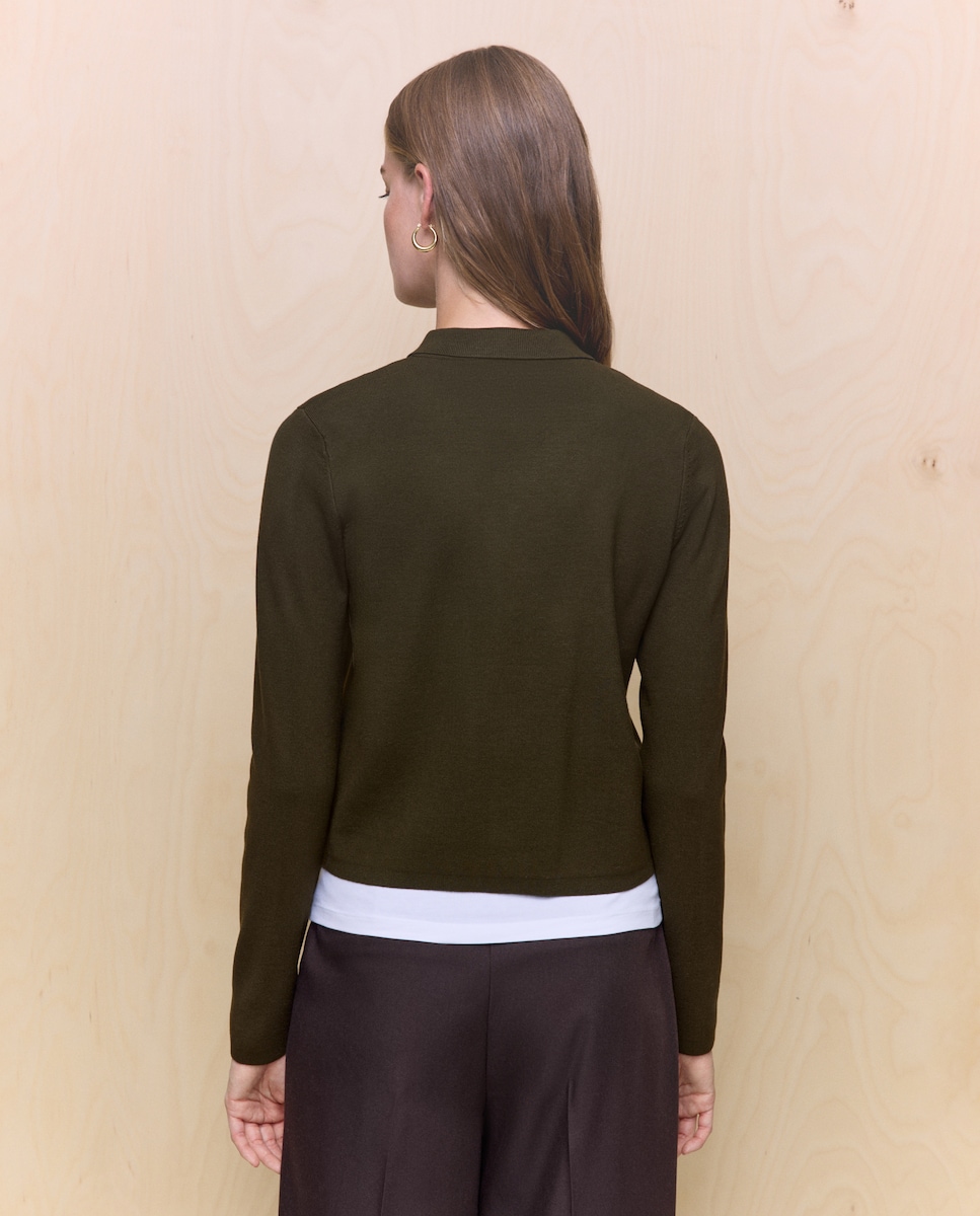 Casaco de Malha Liso 520 Caqui-4