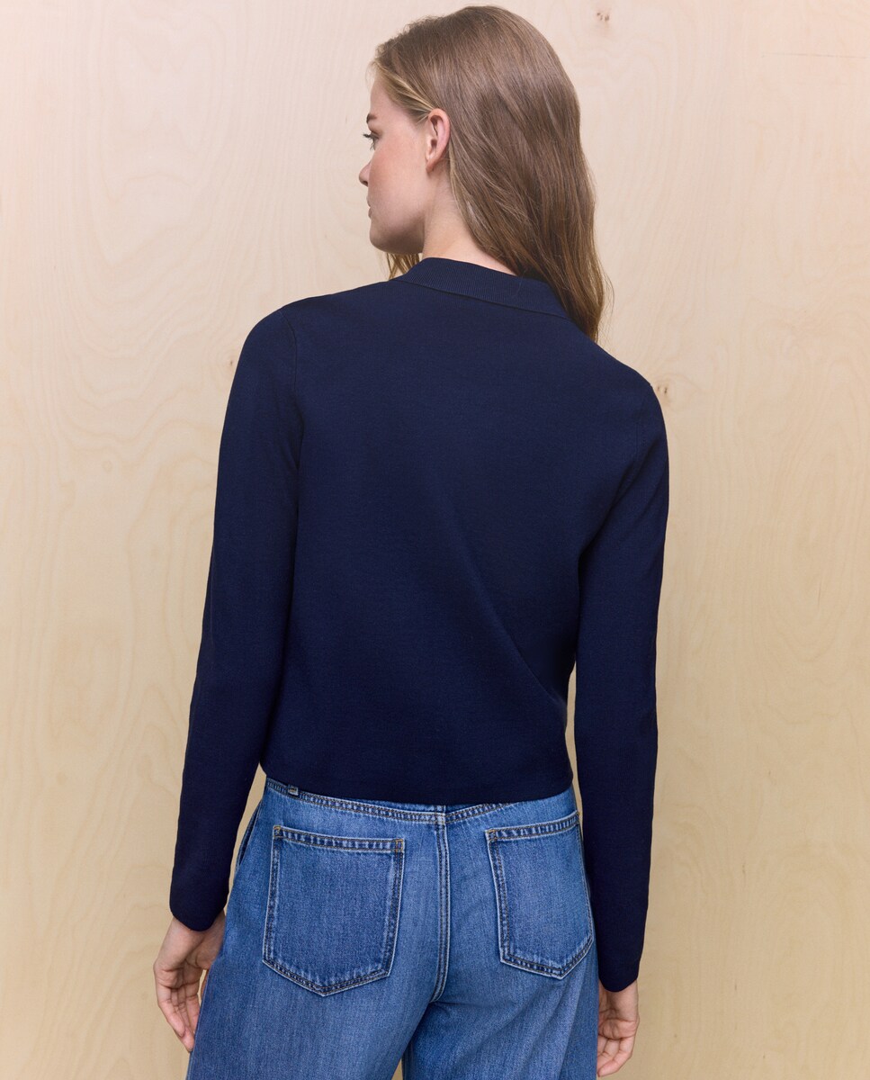 Casaco de Malha Liso Azul-marinho-3