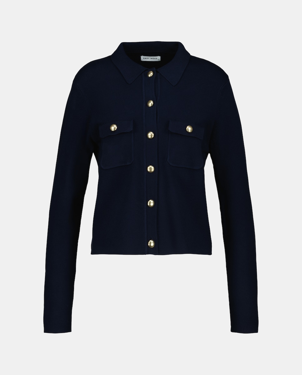 Casaco de Malha Liso Azul-marinho-5