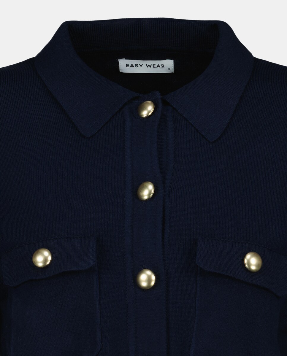 Casaco de Malha Liso Azul-marinho-6